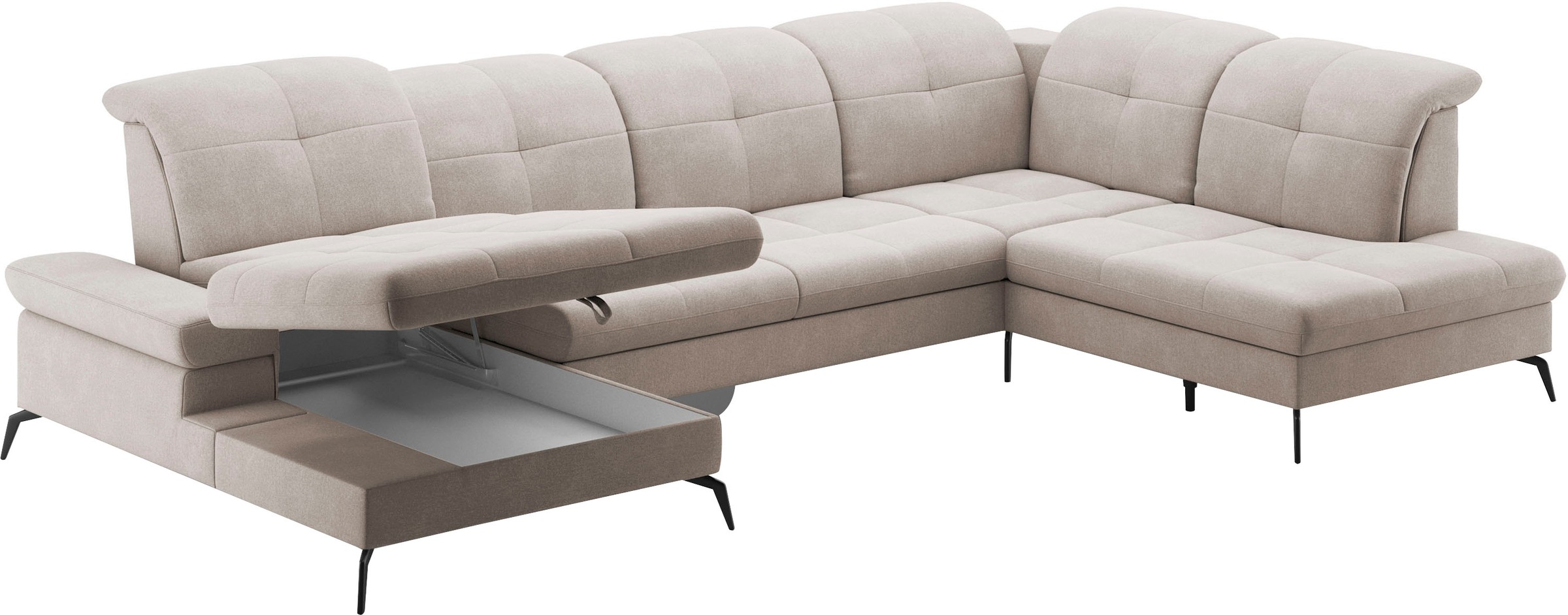 sit&more Wohnlandschaft »Amica, U-Form, inkl. Sitztiefenverstellung und Armteilverstellung«, wahlweise mit Kopfteilverstellung, Bettfunktion und Bettkasten