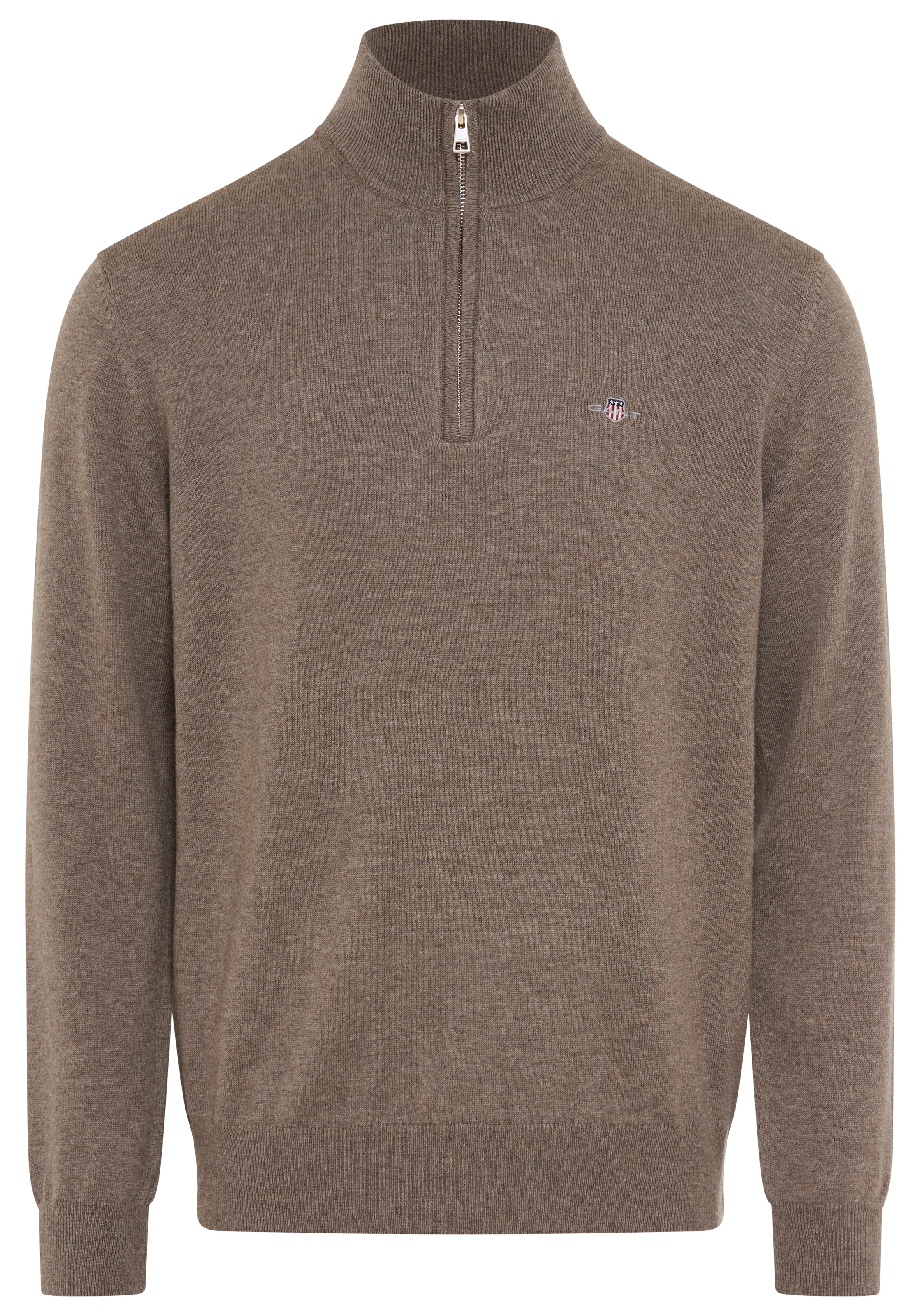 Gant Stehkragenpullover »COTTON/WOLL HALF ZIP« mit Rippstrick-Details, normale Passform