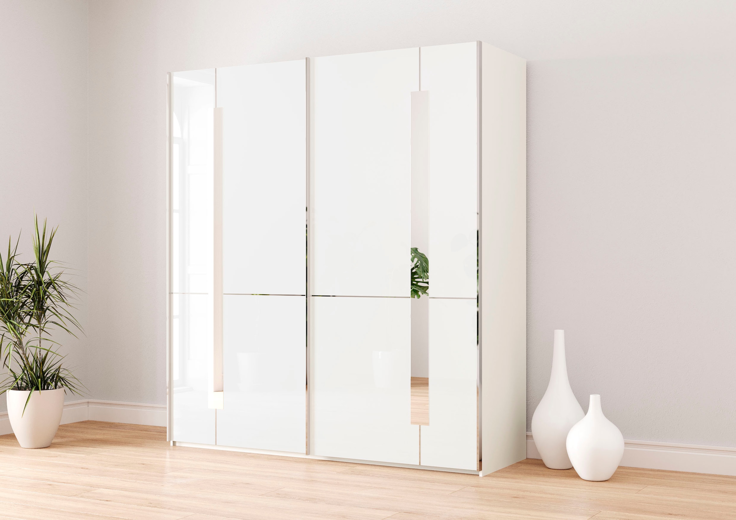 Musterring Schwebetürenschrank »Imola W« inkl. Einlegeböden und Kleiderstangen, mit Glastüren inkl. Zierspiegel