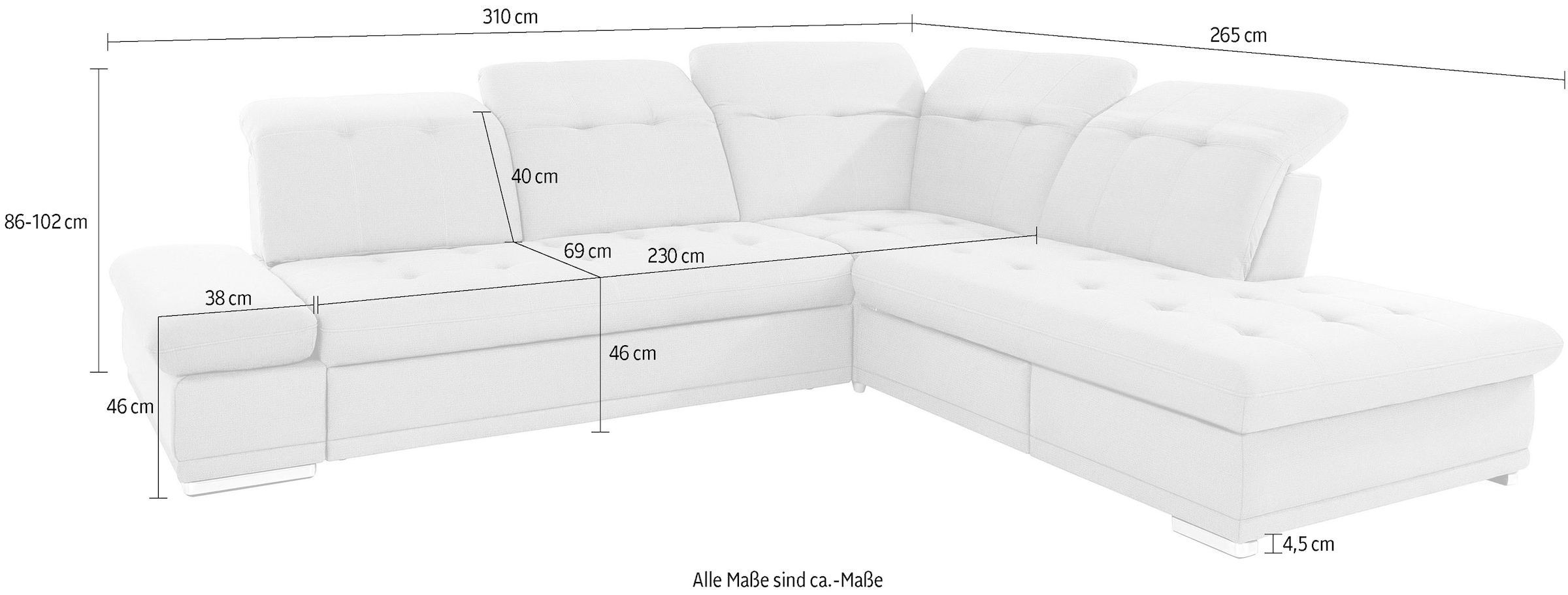 COTTA Ecksofa »Holiday L-Form mit Sitztiefen-, Armteil- und Kopfteilverstellung«, wahlweise mit Bettfunktion inkl. Bettkasten