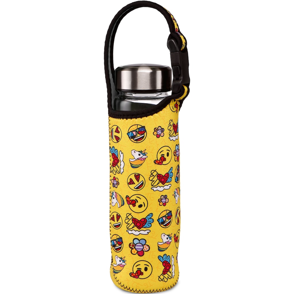 Goebel Trinkflasche »emoji® by BRITTO® - "Summer Feelings"«, (mit Haltegurt), mit Edelstahldeckel in individuell bedruckter Neoprenhülle, 700 ml