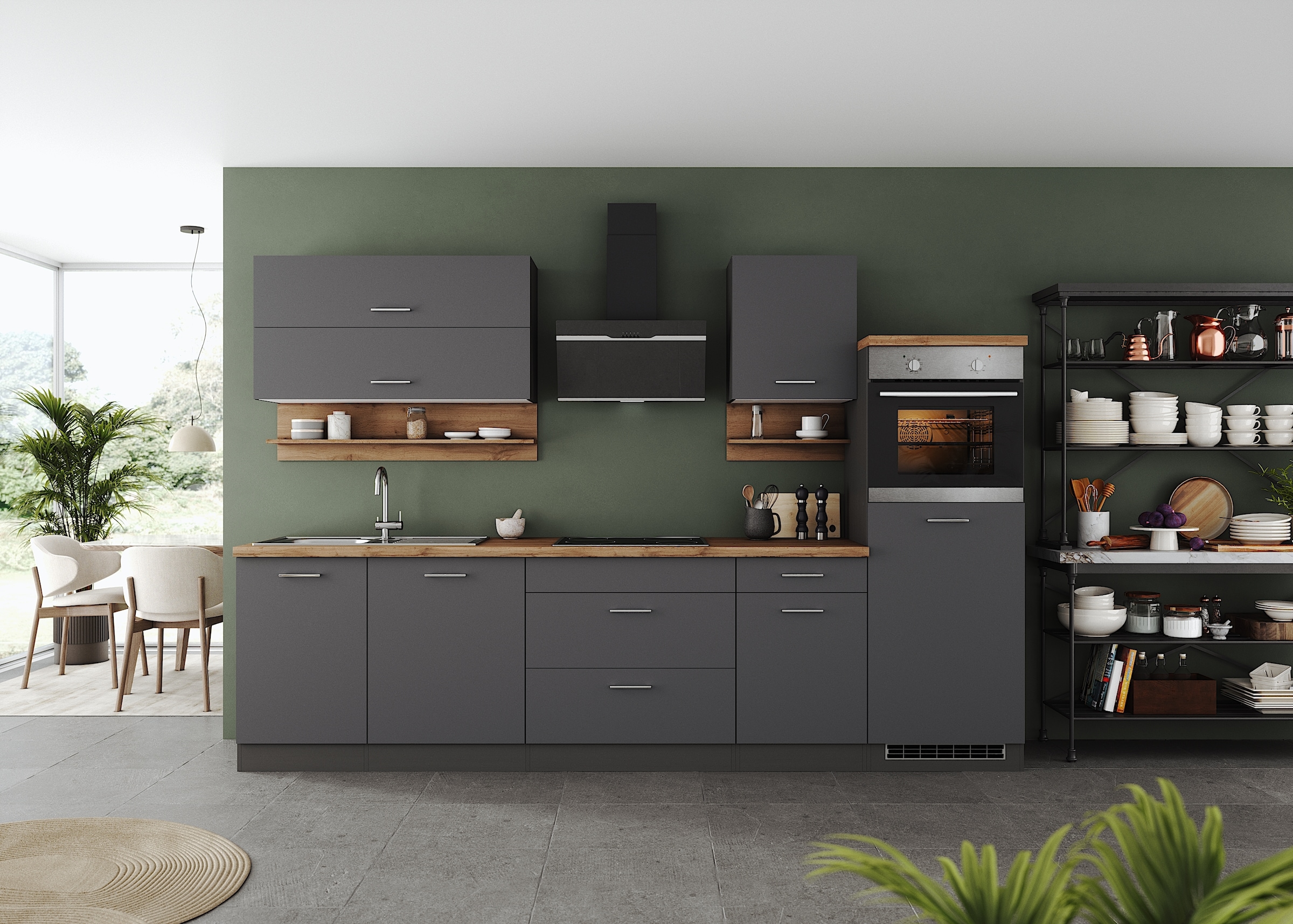 KOCHSTATION Küchenzeile »KS-Milan« 300 cm breit, robuste Metallauszüge, viel Stauraum