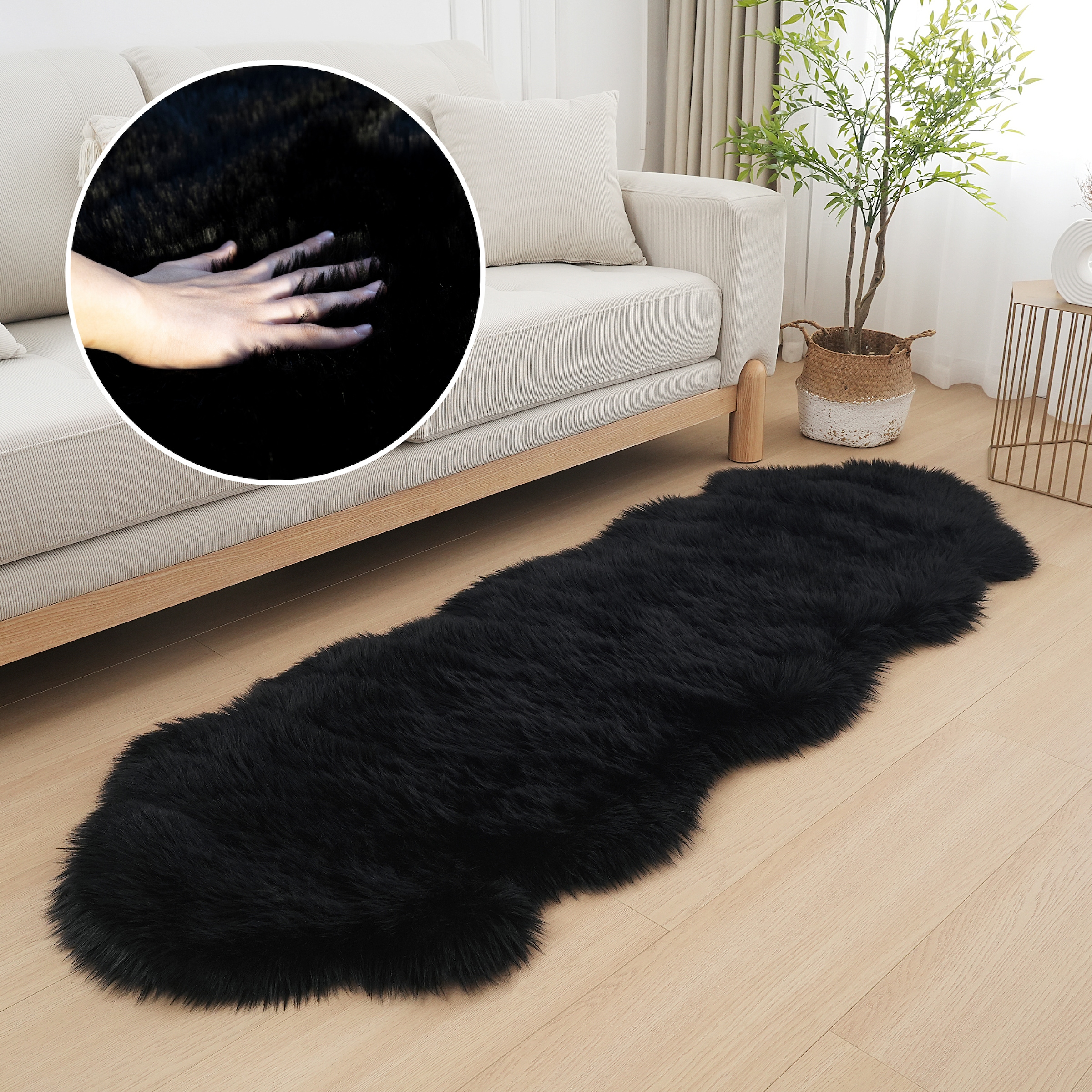 Home affaire Fellteppich »Dena Teppiche, Fellform, waschbar«, fellförmig, 60 mm Höhe, Kunstfell, weich, Uni-Farben, Wohnzimmer, Schlafzimmer, Esszimmer