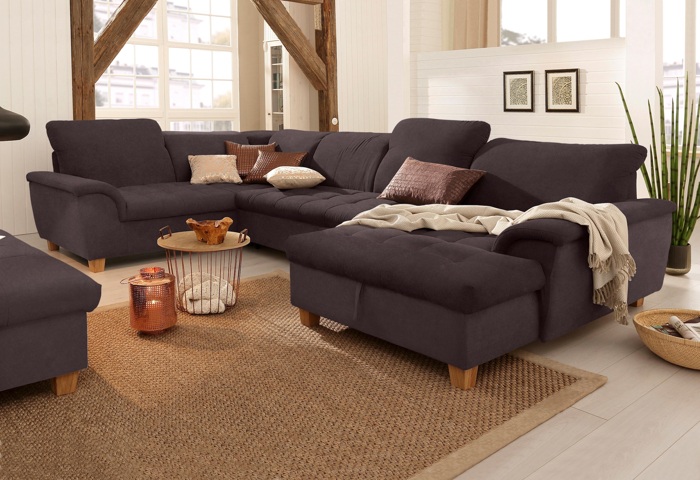 Home affaire Wohnlandschaft »Lyla U-Form« wahlweise mit Rückenfunktion und zusätzlich mit Bett + Bettkasten