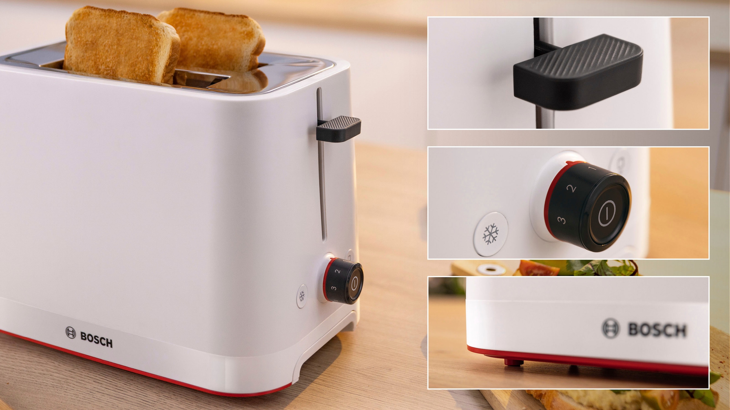 BOSCH Toaster »MyMoment TAT3M121«, 2 Schlitze, für 2 Scheiben, 950 W, entnehmbarer Brötchenaufsatz, Auftaufunktion, Brotzentrierung, AutoOff