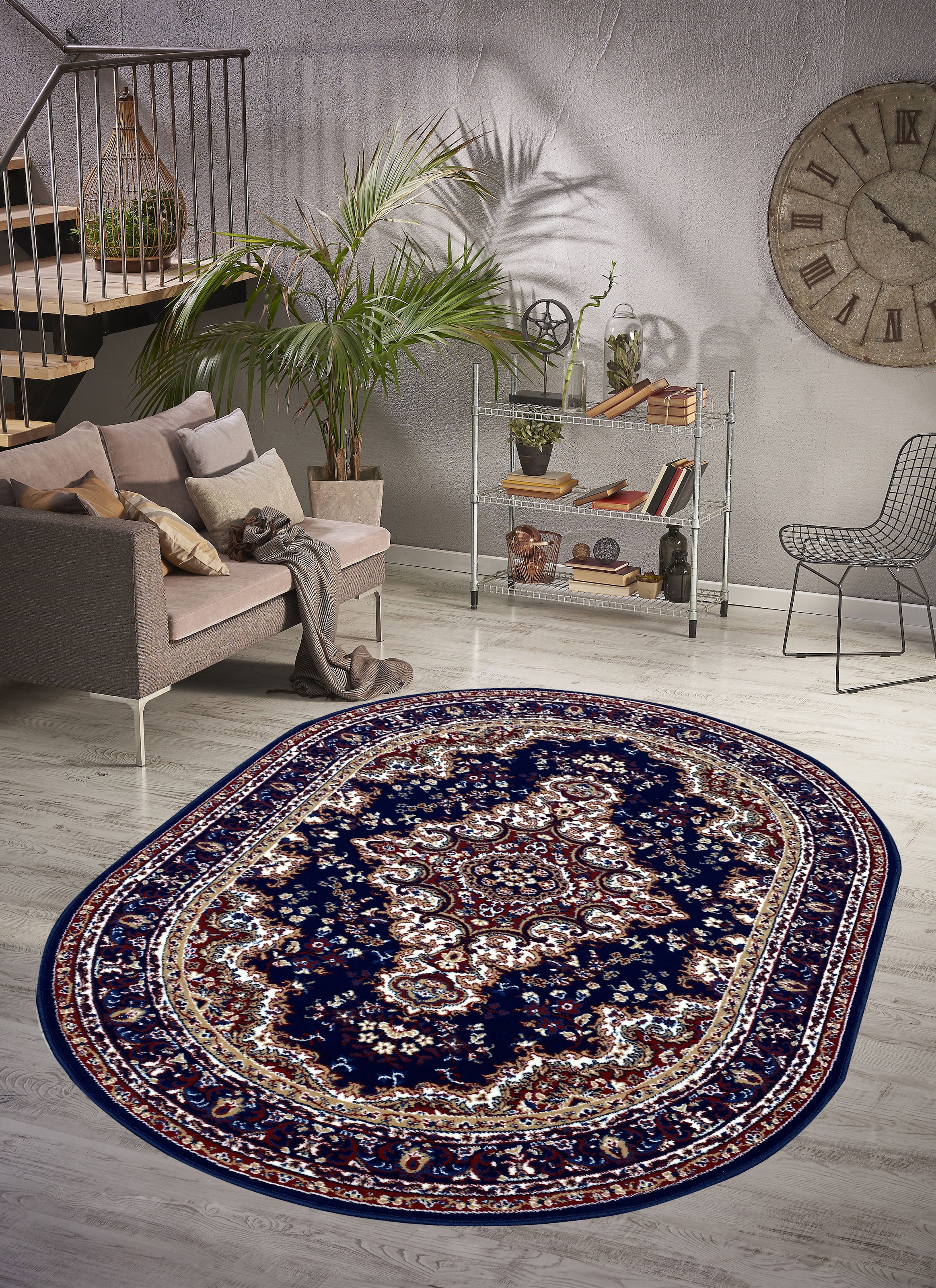 my home Teppich »Oriental, Made in Belgium«, oval, 7 mm Höhe, Orient-Optik, mit Bordüre, Kurzflor, pflegeleicht, elegant