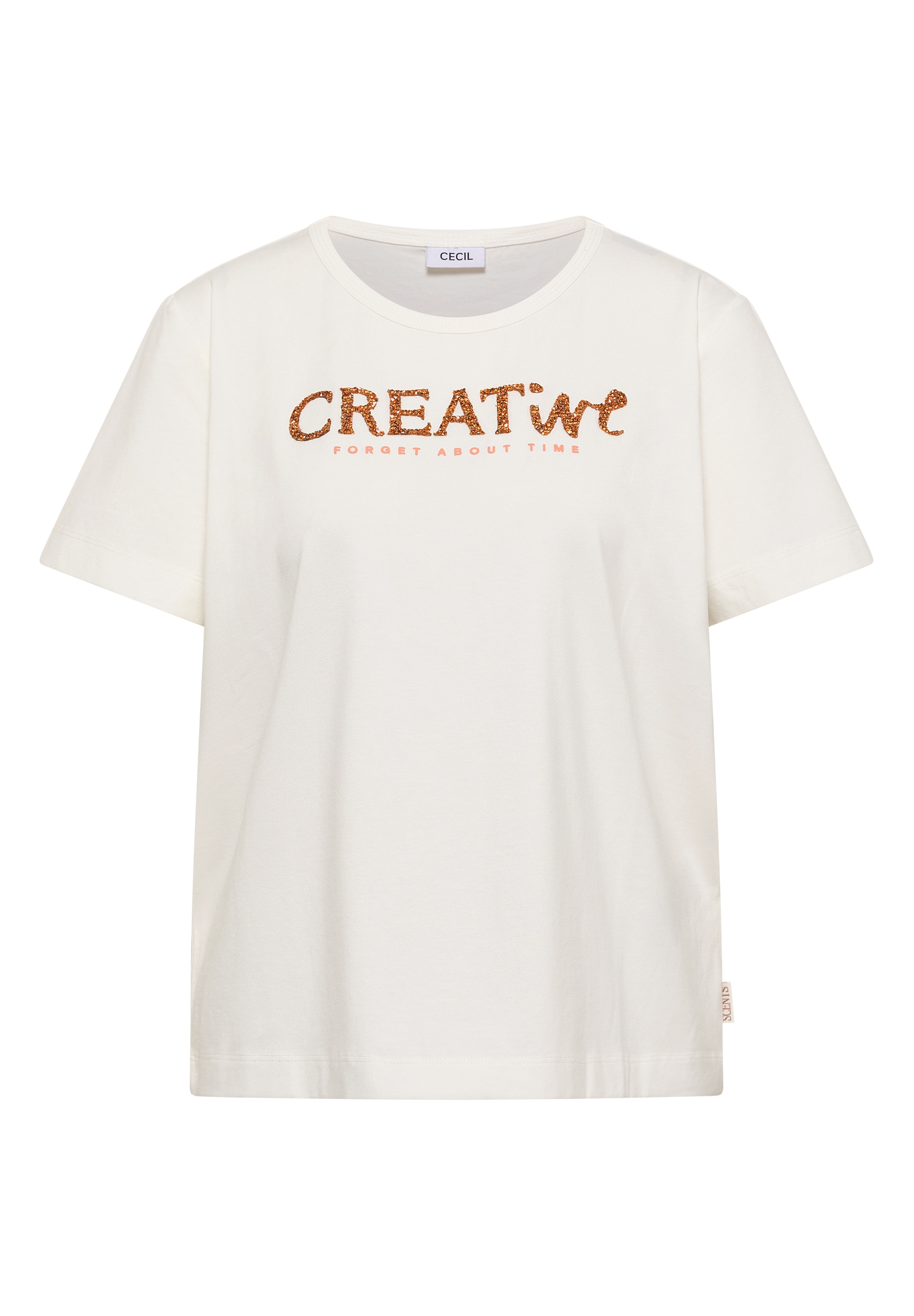 Cecil Print-Shirt Sommershirt mit Rundhals und Glitzer-Wording