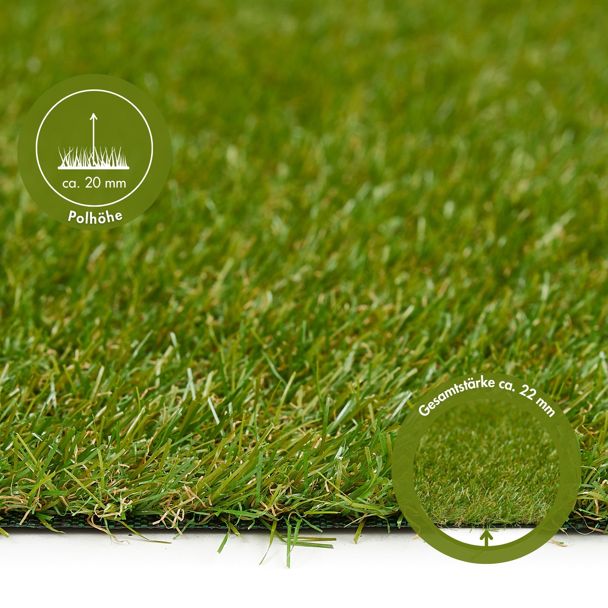 Andiamo Kunstrasen »Rasenteppich Jever« rechteckig 20 mm Höhe natürliche Optik, mit Drainagefunktion, für Balkon, Terrasse & Garten
