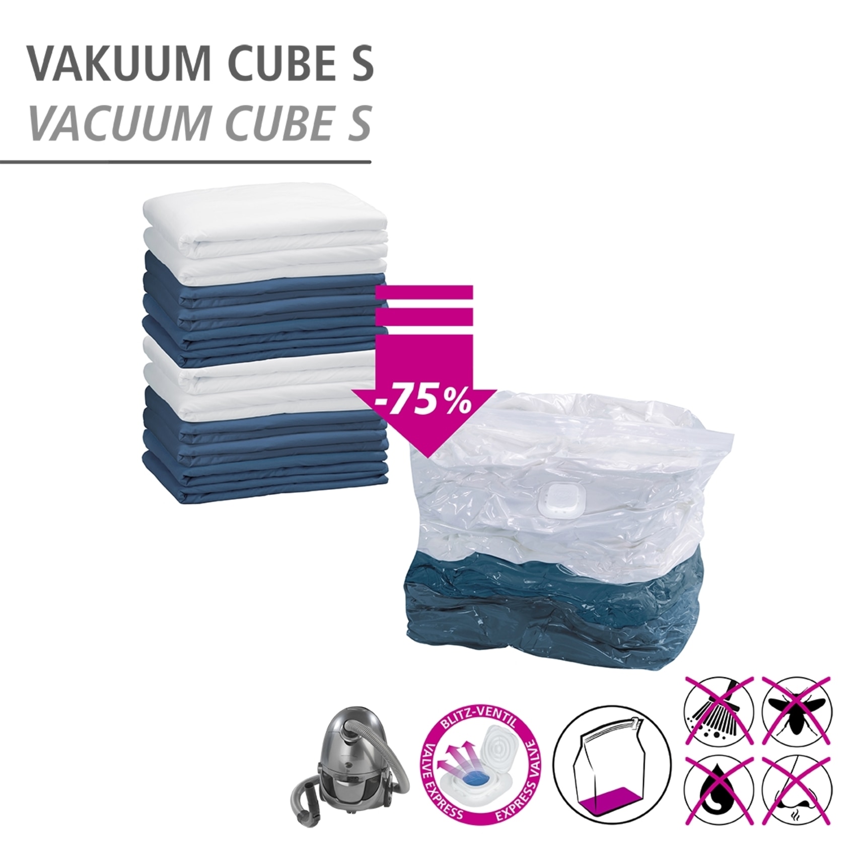 WENKO Vakuumierbeutel »Modell Cube« Vakuum Aufbewahrungsbeutel, 2 x Cube S und 2 x Cube L