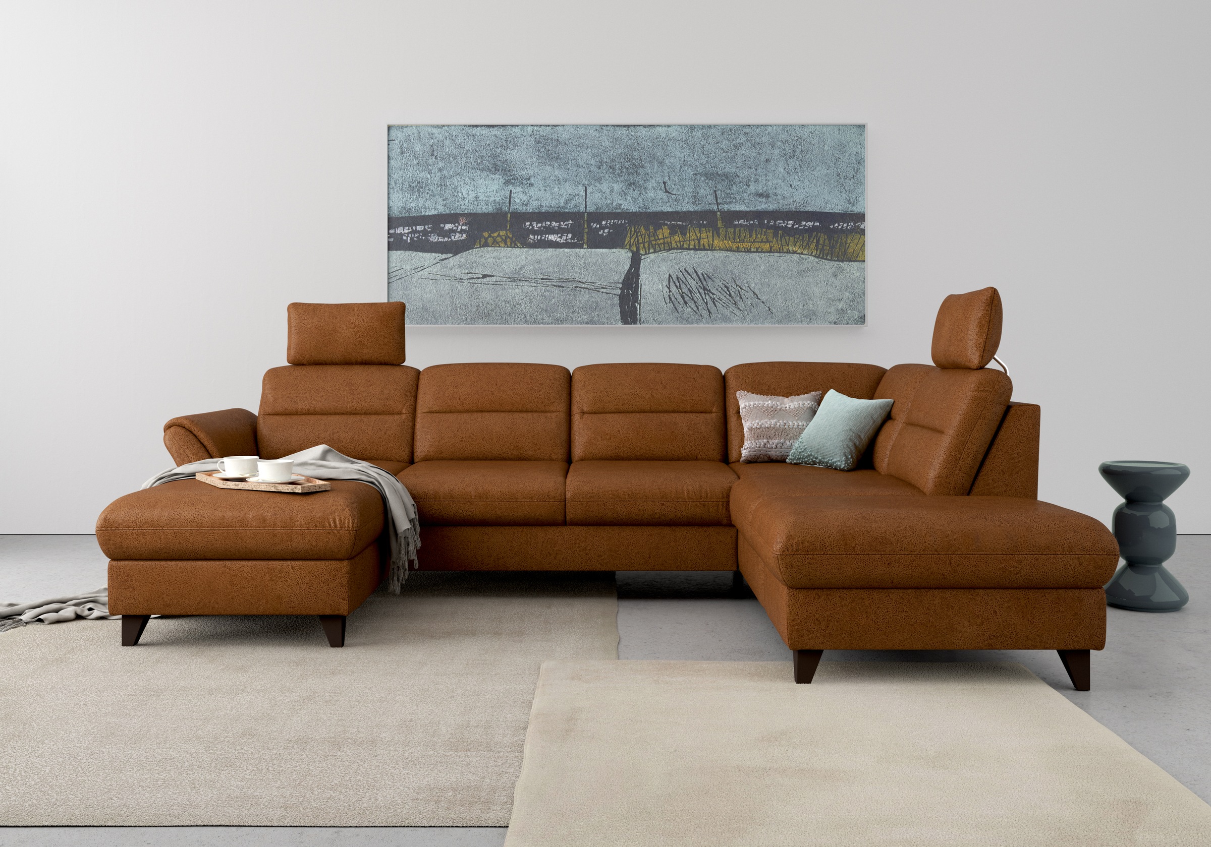 sit&more Wohnlandschaft »Mellum U-Form«, Federkern, wahlweise mit Bettfunktion, Stauraum und Armteilfunktion