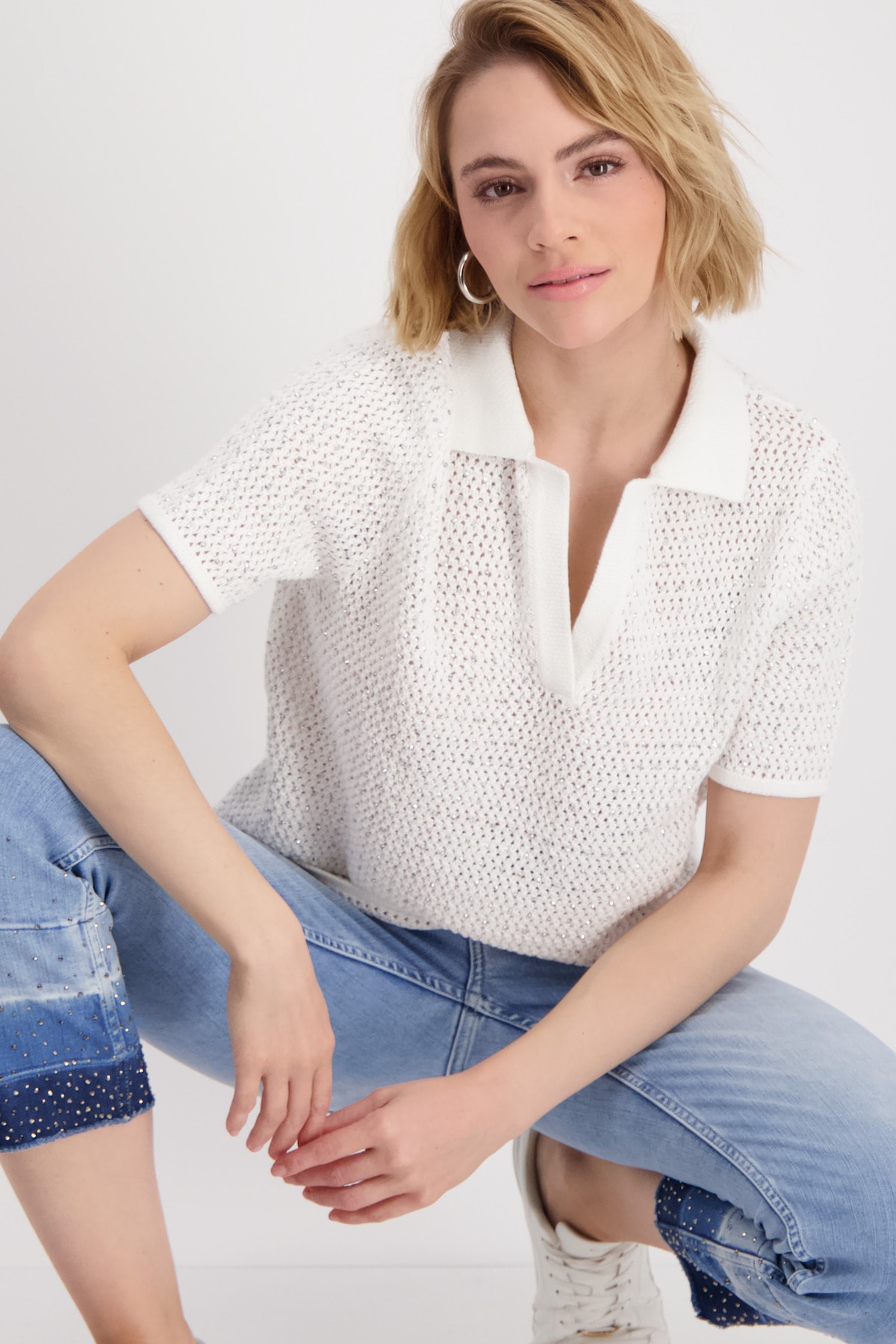Monari Polokragenpullover, mit Glitzersteinchen