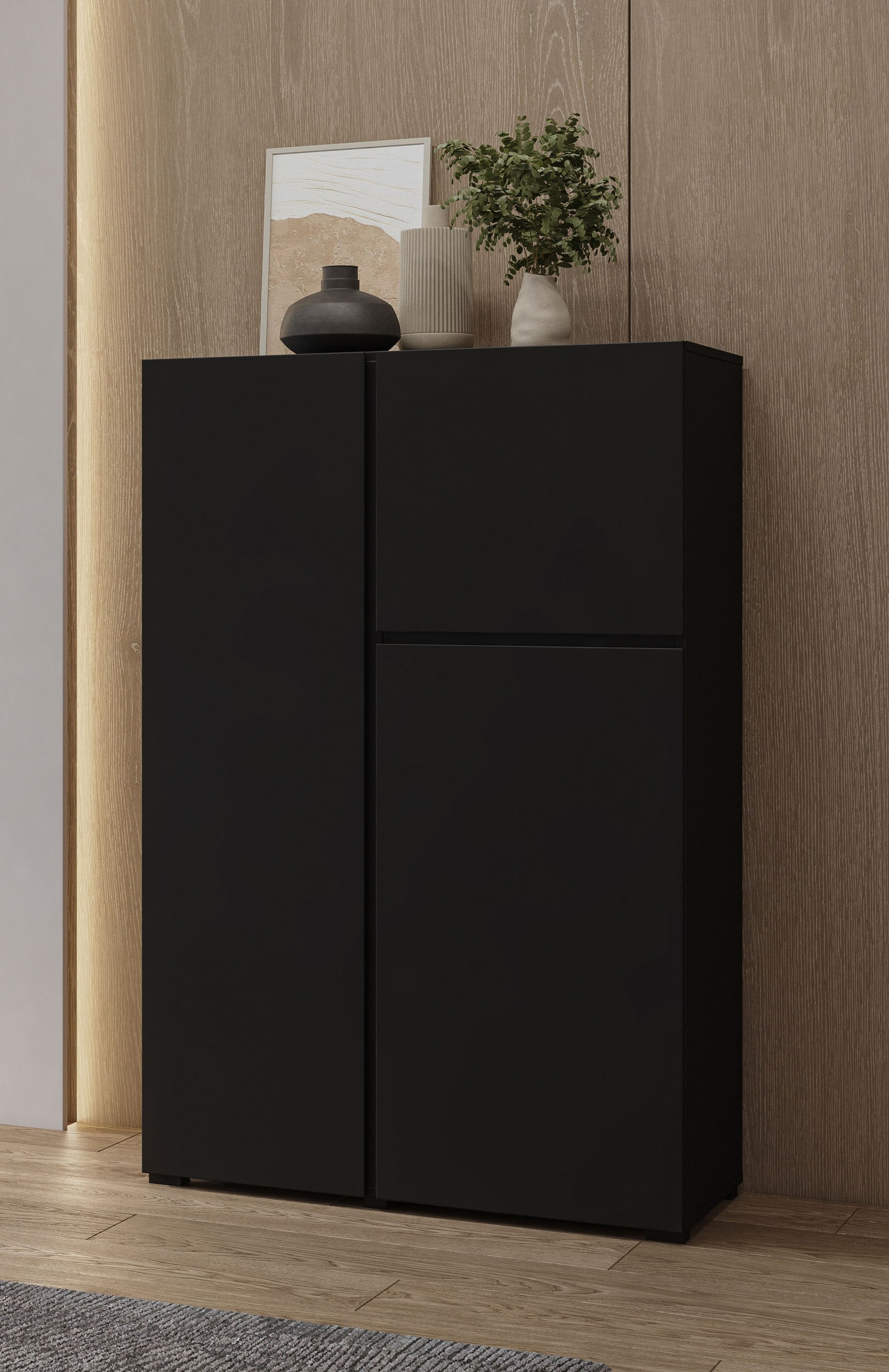 OTTO home Highboard »Metric,Breite 92cm, moderne grifflose Hochkommode 3 Türen,Highboard« Hochschrank mit viel Stauraum, Einlegeböden verstellbar, Türkommode