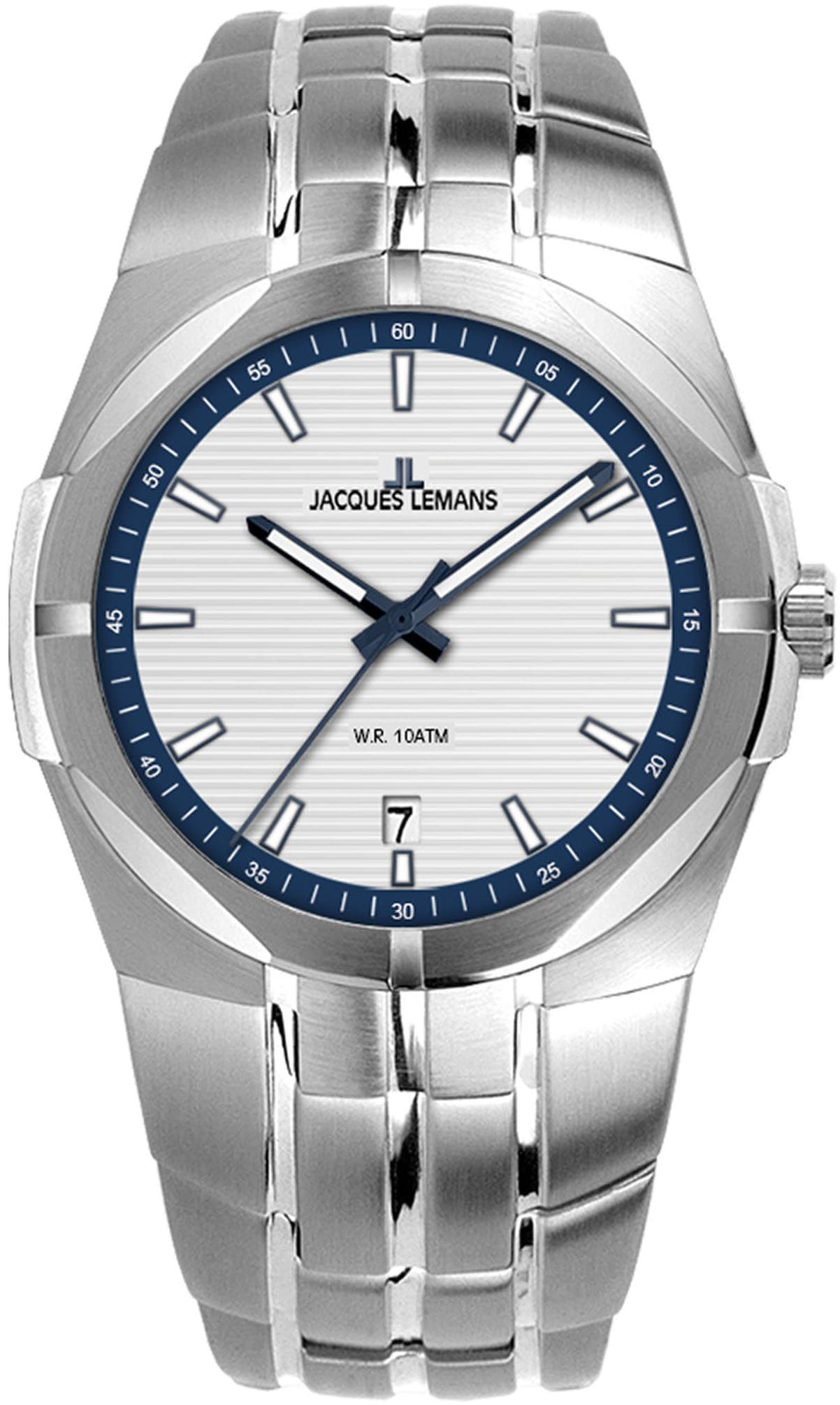 Jacques Lemans Quarzuhr »Monte Carlo« Armbanduhr, Herrenuhr, Datum, Leuchtzeiger, Edelstahlarmband