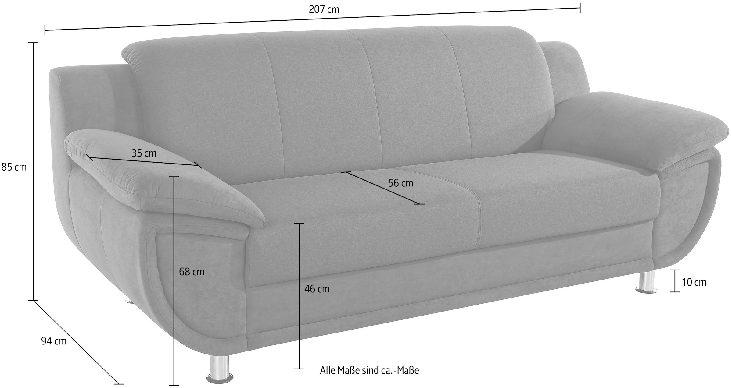 TRENDMANUFAKTUR 3-Sitzer »Rondo 3, zeitlos und modern, bequem, Materialmix« wahlweise mit Federkern, extrabreite Armlehnen zum Relaxen