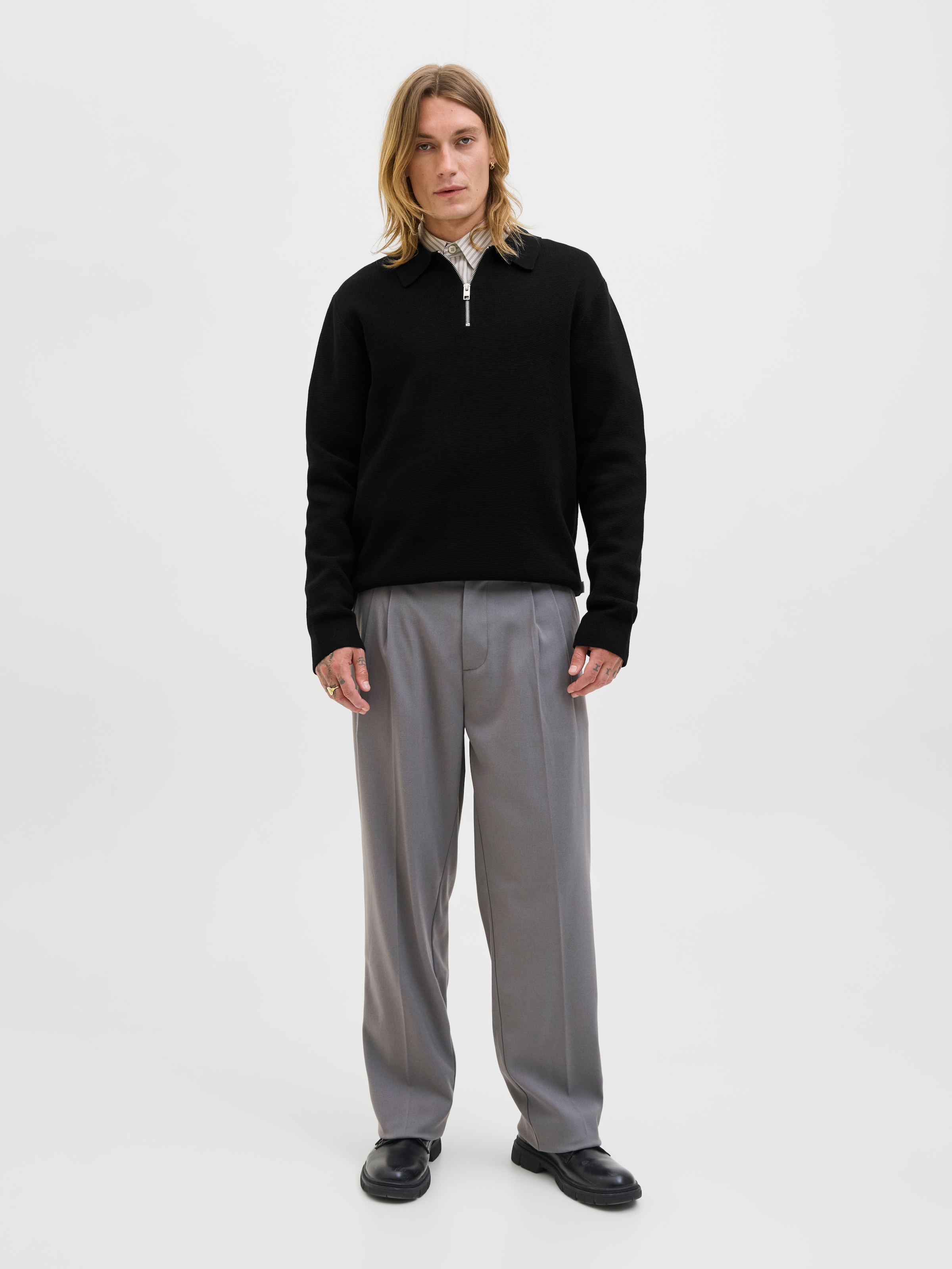 Jack & Jones Polokragenpullover »JPRBLAMILANO STITCH KNIT ZIP POLO SN« Baumwolle, locker geschnitten