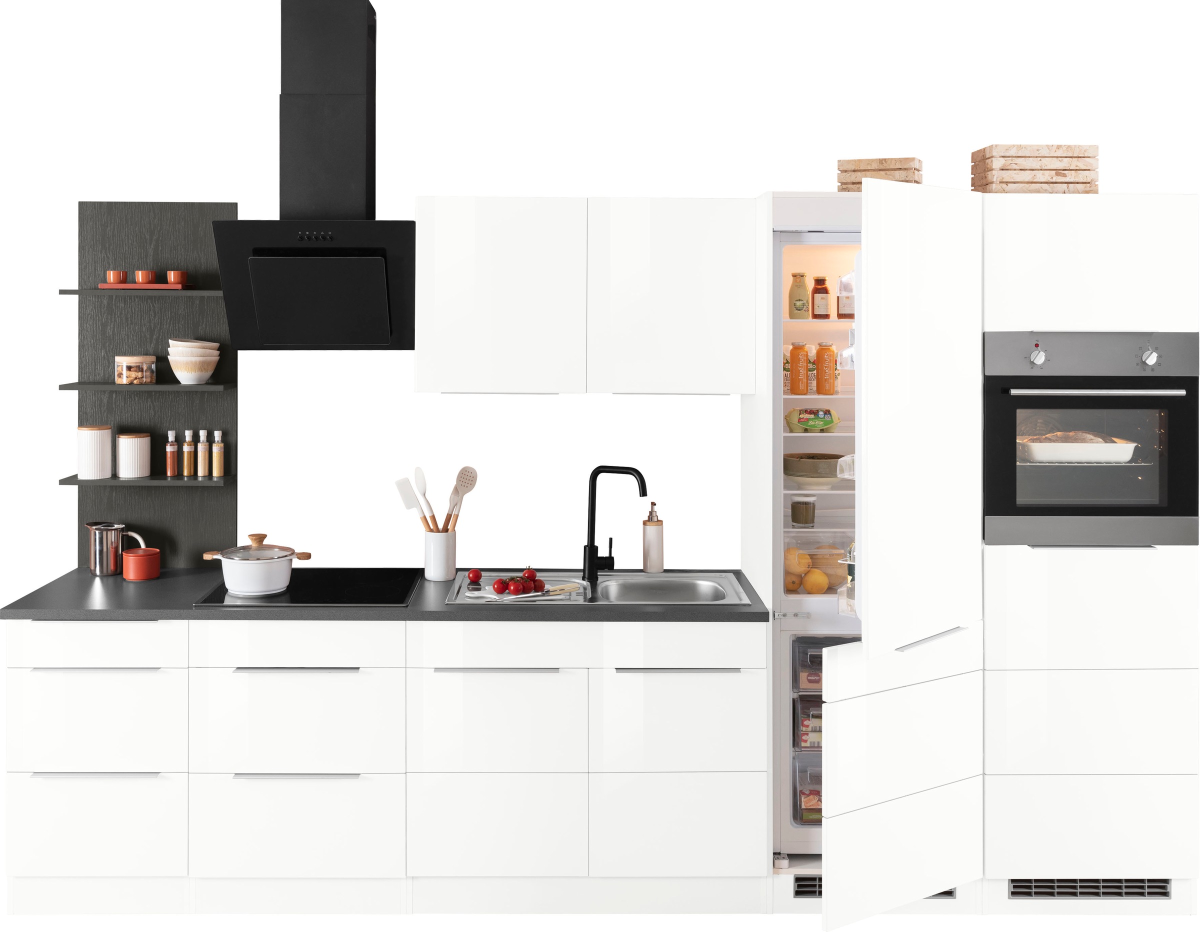 KOCHSTATION Küchenzeile »KS-Brindisi Breite 330 cm«, wahlweise mit E-Geräten und Induktion, mit MDF-Fronten und Regal