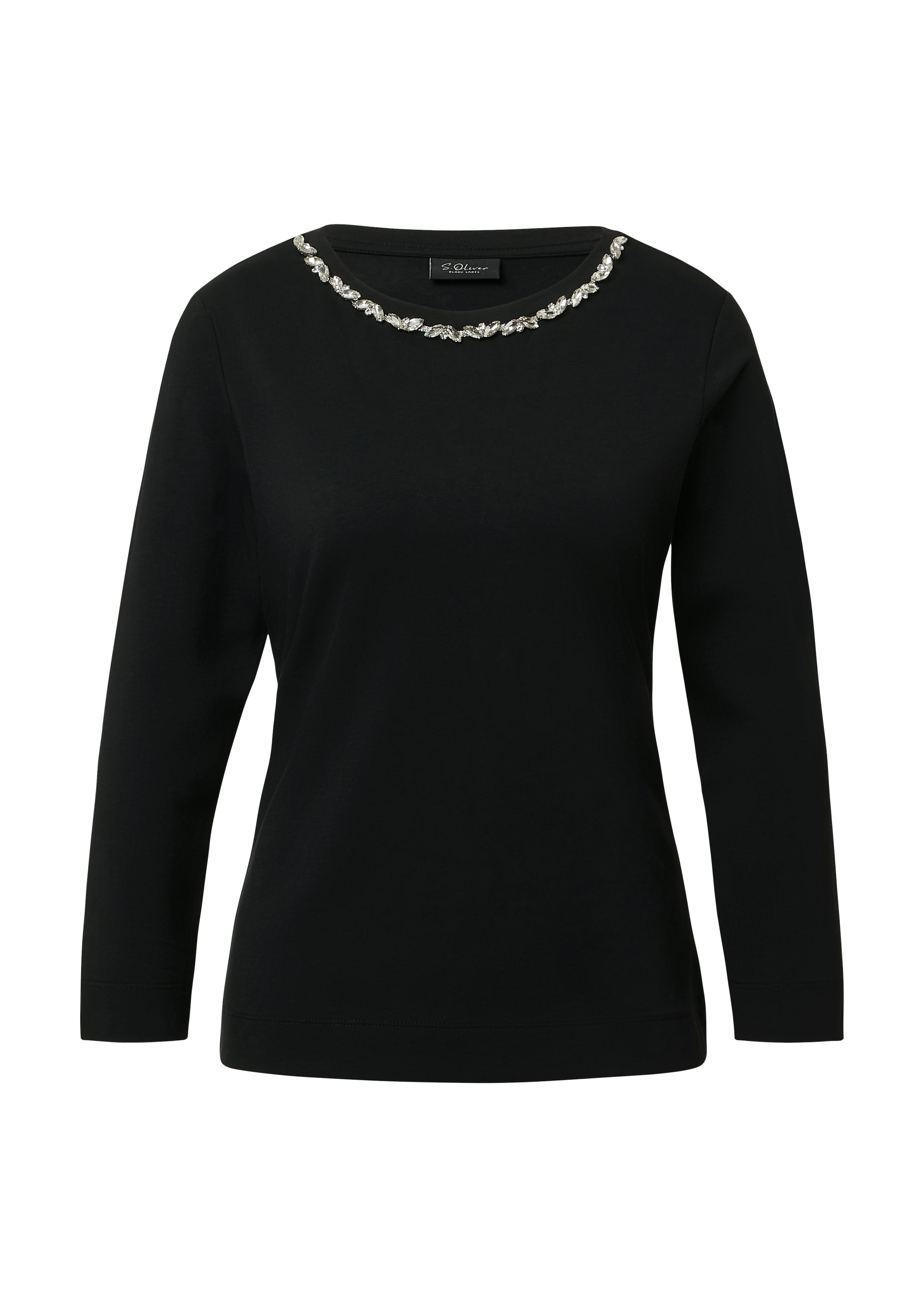 s.Oliver BLACK LABEL Langarmshirt mit Glitzersteinen am Rundhals