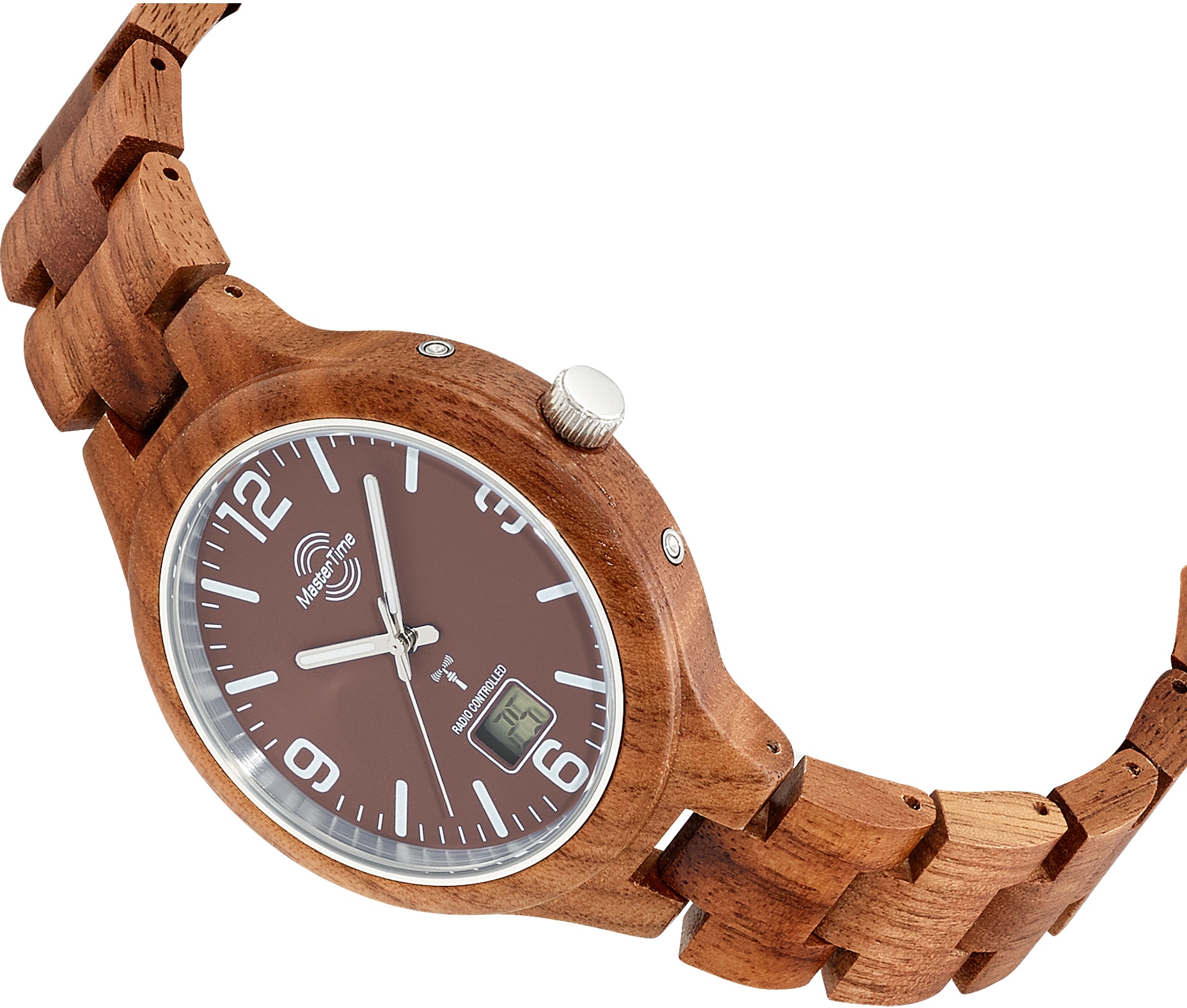 MASTER TIME Funkuhr »Specialist Wood, MTGW-10749-81W«, Armbanduhr, Quarzuhr, Herrenuhr, Datum, Leuchtzeiger