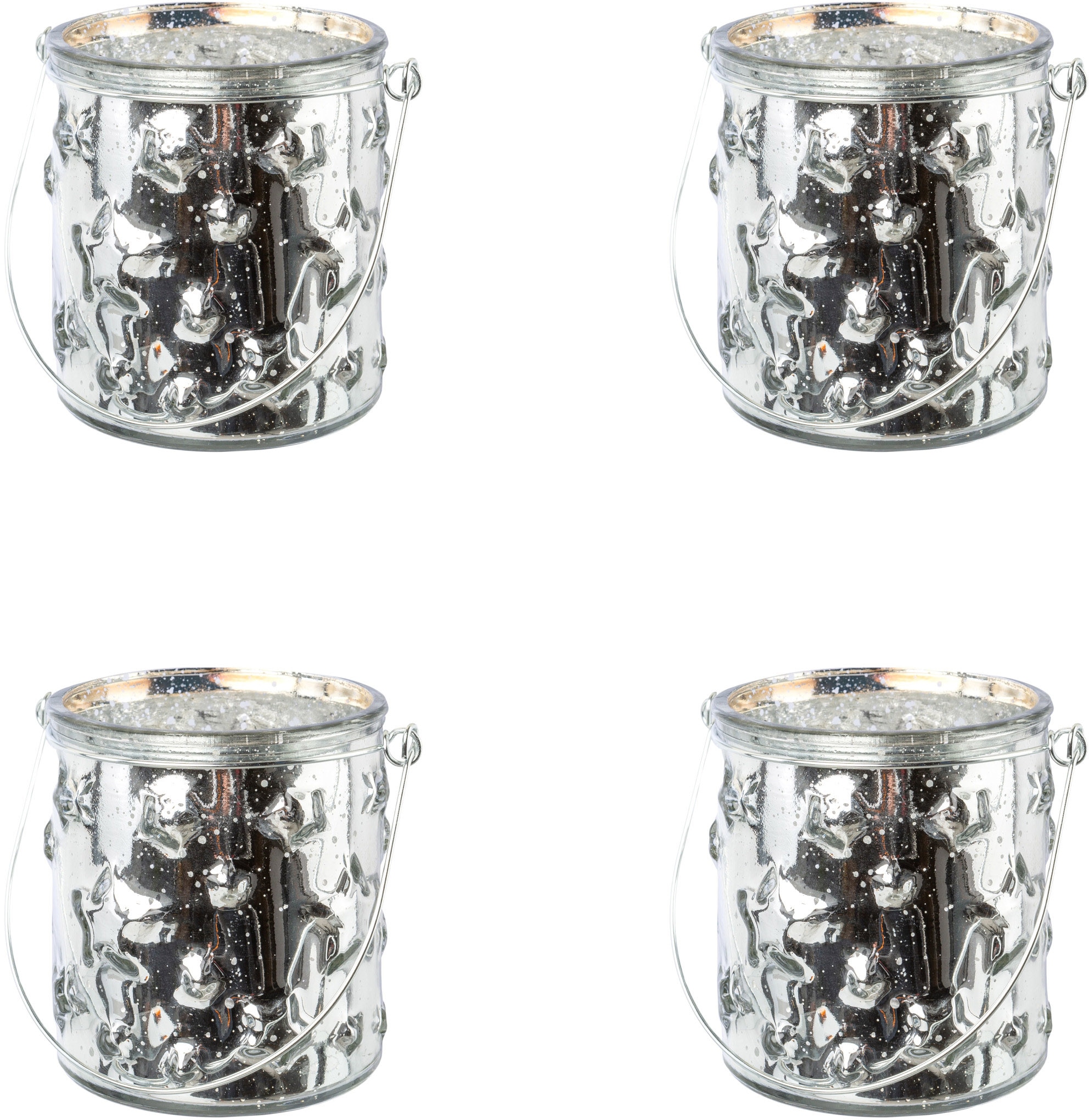 Creativ deco Windlicht "Weihnachtsdeko" Glas mit Stern-Struktur