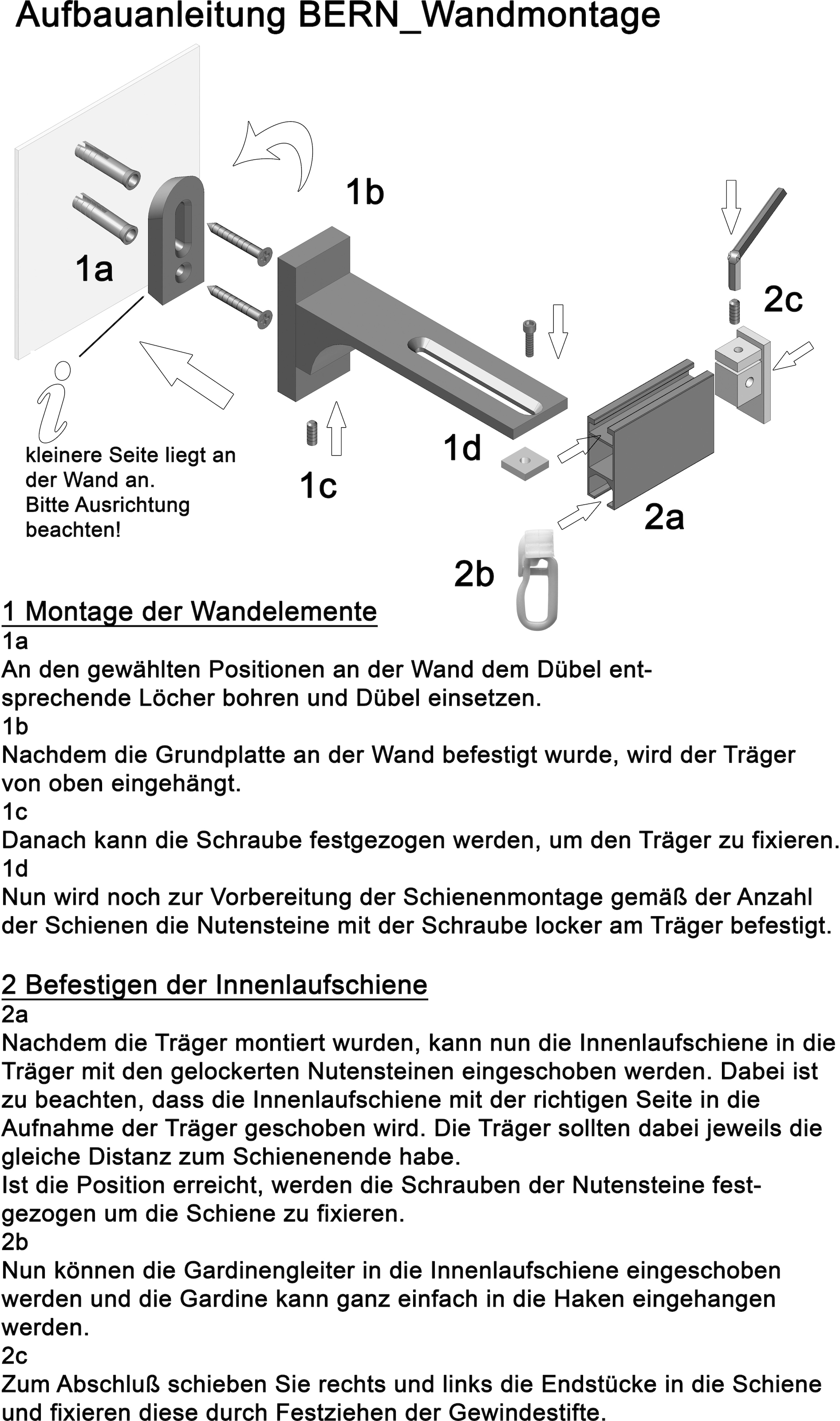 Gardinenstange Wunschmaßlänge, »Bern«, und indeko läufig-läufig, Komplett-Set 1 Montagematerial inkl. Gleitern Innenlauf