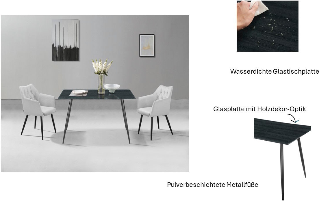 Home affaire Esstisch »Turah, TOPSELLER!«, (Tisch, Esstisch), mit Glasplatte in Holzoptik, zeitloses Design, pflegeleicht