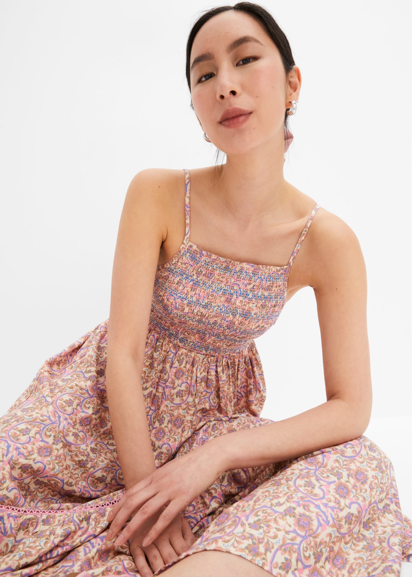 bonprix Maxikleid gemustert, aus Viskose, Regular Fit, ärmellos