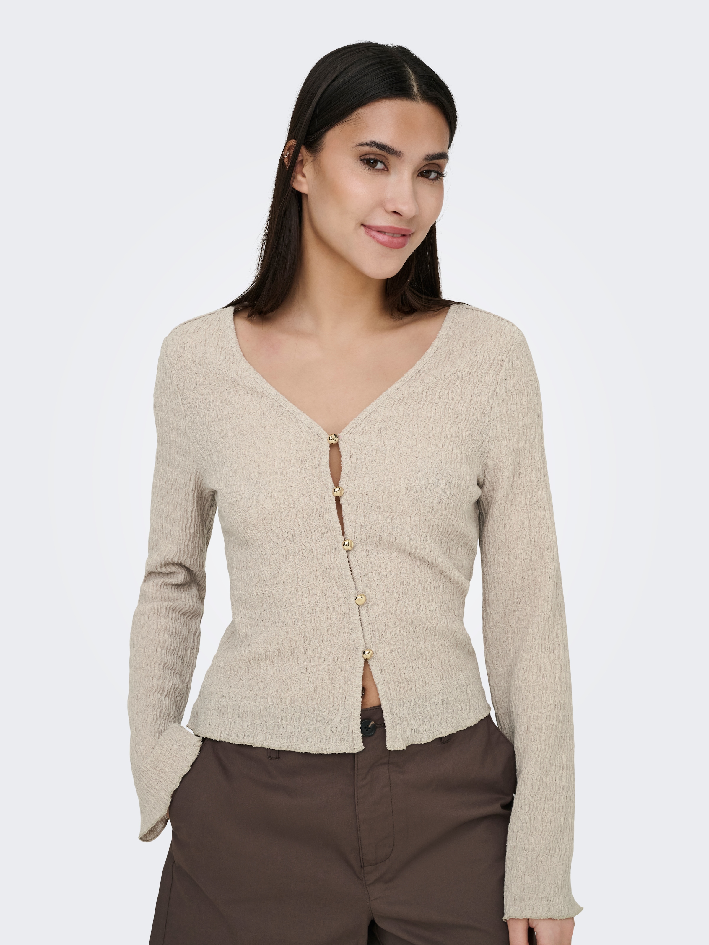 ONLY Strickjacke »ONLILSE L/S CARIDGAN STRUC JRS« Kunstfaser, V-Ausschnitt