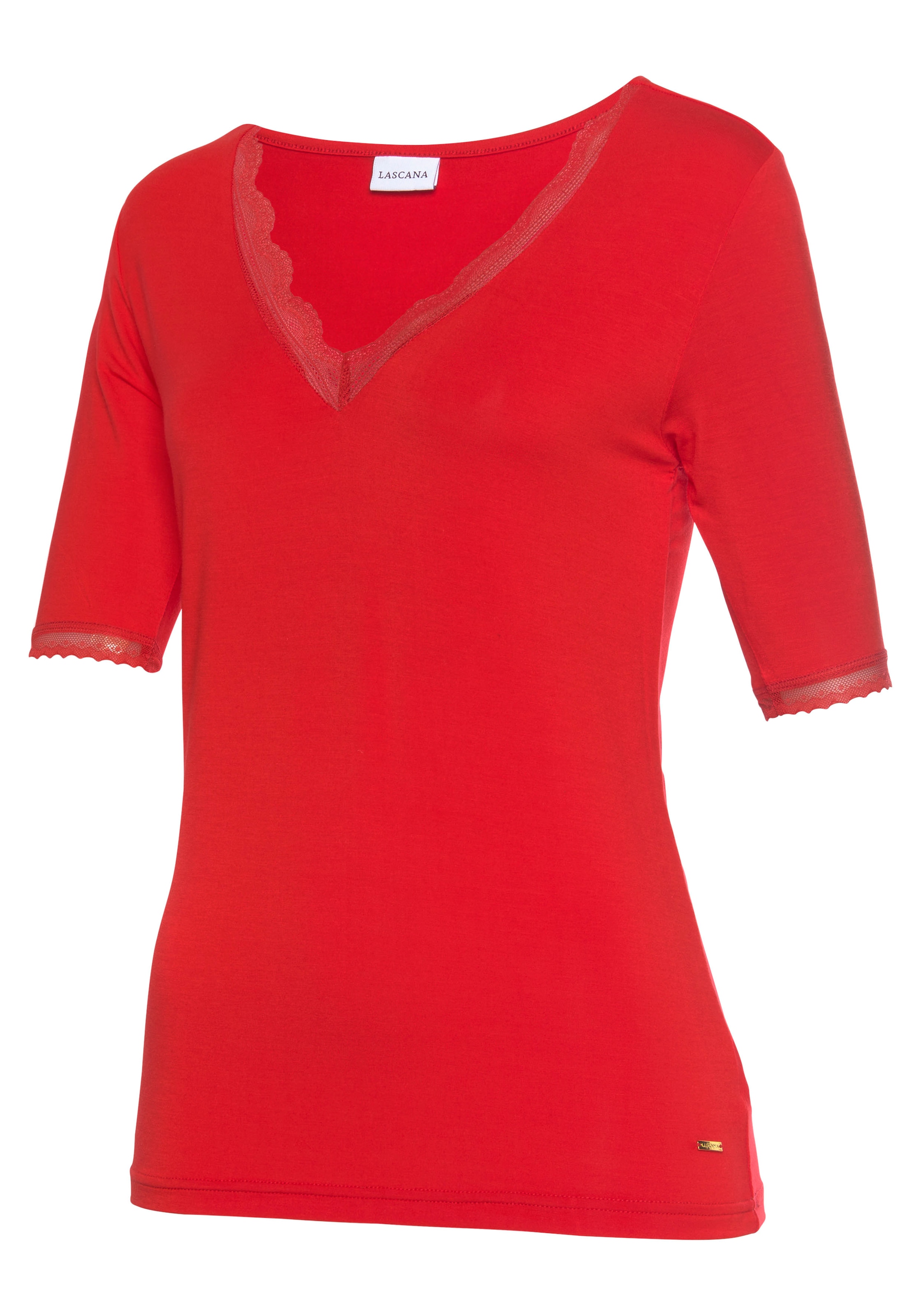LASCANA Pyjamaoberteil mit Spitzeneinsatz PN8010