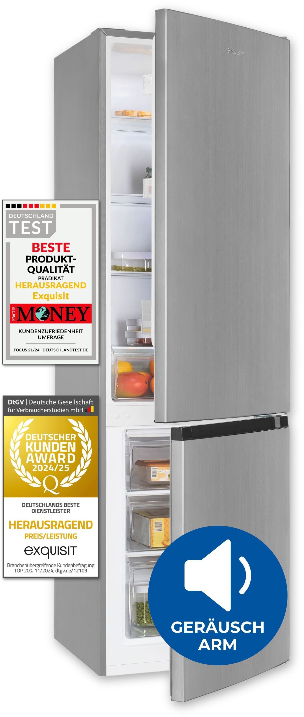 exquisit Kühl-/Gefrierkombination »KGC265-70-040D inoxlook« 180 cm hoch 54,5 cm breit