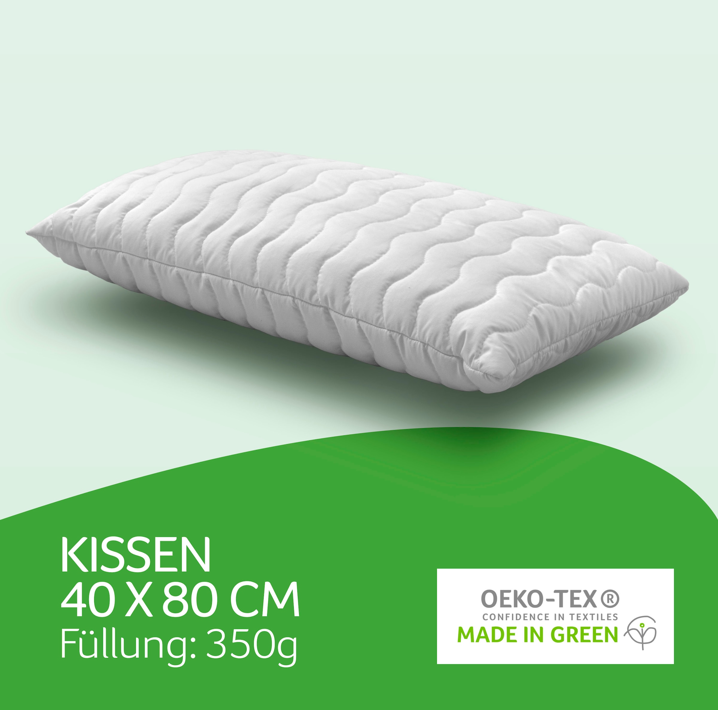 John Cotton Kopfkissen »Julia, Kissen ist Made in Green«, Füllung: Polyester, Bezug: 100% Polyester, (1 St.), Kopfkissen 40x80 cm, 80x80cm, kochfest 95°C, sehr flauschig