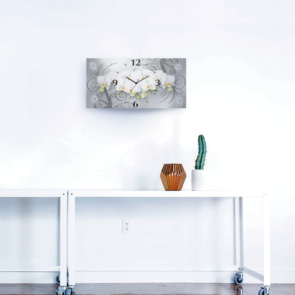 Artland Wanduhr »weiße Orchideen auf Ornamenten«
