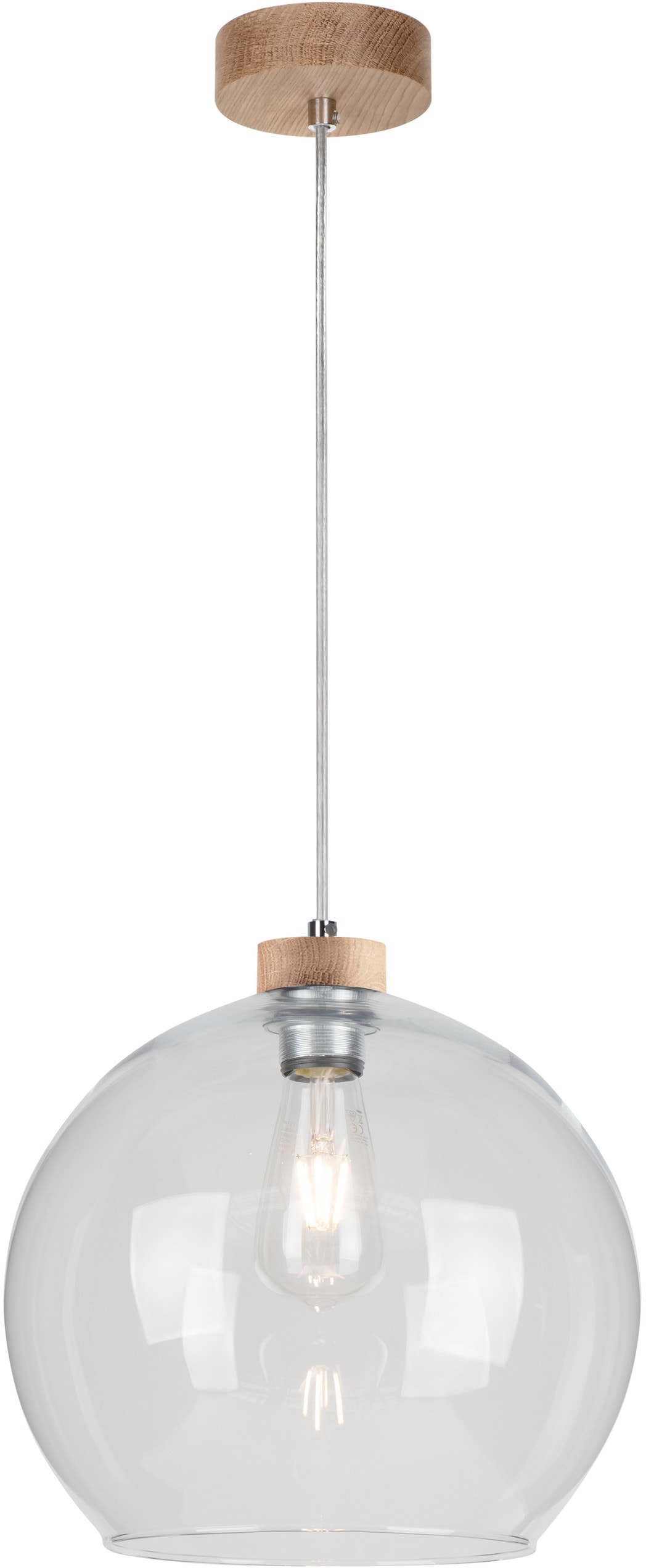 BRITOP LIGHTING Pendelleuchte »LAGUNA«, 1 flammig, Leuchtmittel E27 | Leuchtmittel wechselbar-ohne Leuchtmittel, Naturprodukt aus Eichenholz, Nachhaltig, Hochwertiger Glasschirm