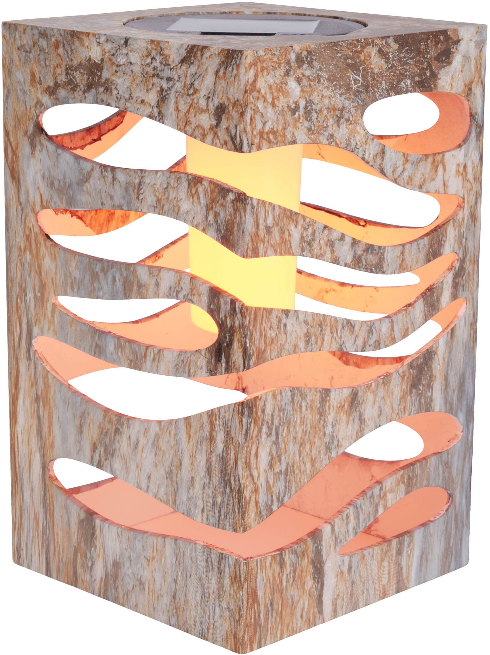 näve LED Solarleuchte »Hilda« LED-Modul 1 Stk. Warmweiß quadratisch, silber/beige Marmoroptik, Flammeneffekt, Dämmerungssensor