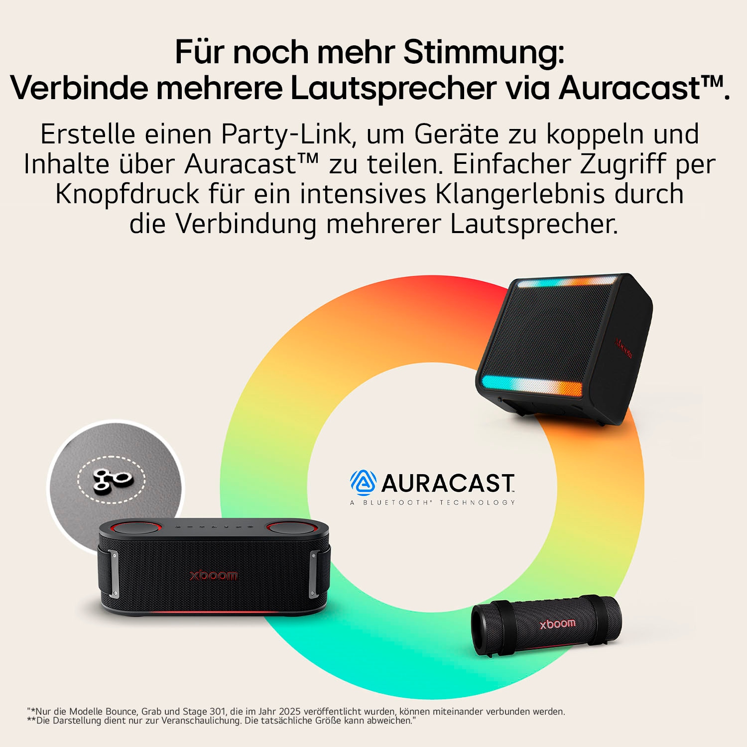 LG Bluetooth-Speaker »xboom BOUNCE« 2.1 (Bluetooth Apple Siri | Beleuchtungseffekte | EQ Modi | Extra Bass | Google Assistant | Lautstärkeanpassung | Multipoint Anbindung | Wireless Party Connect 40 W)