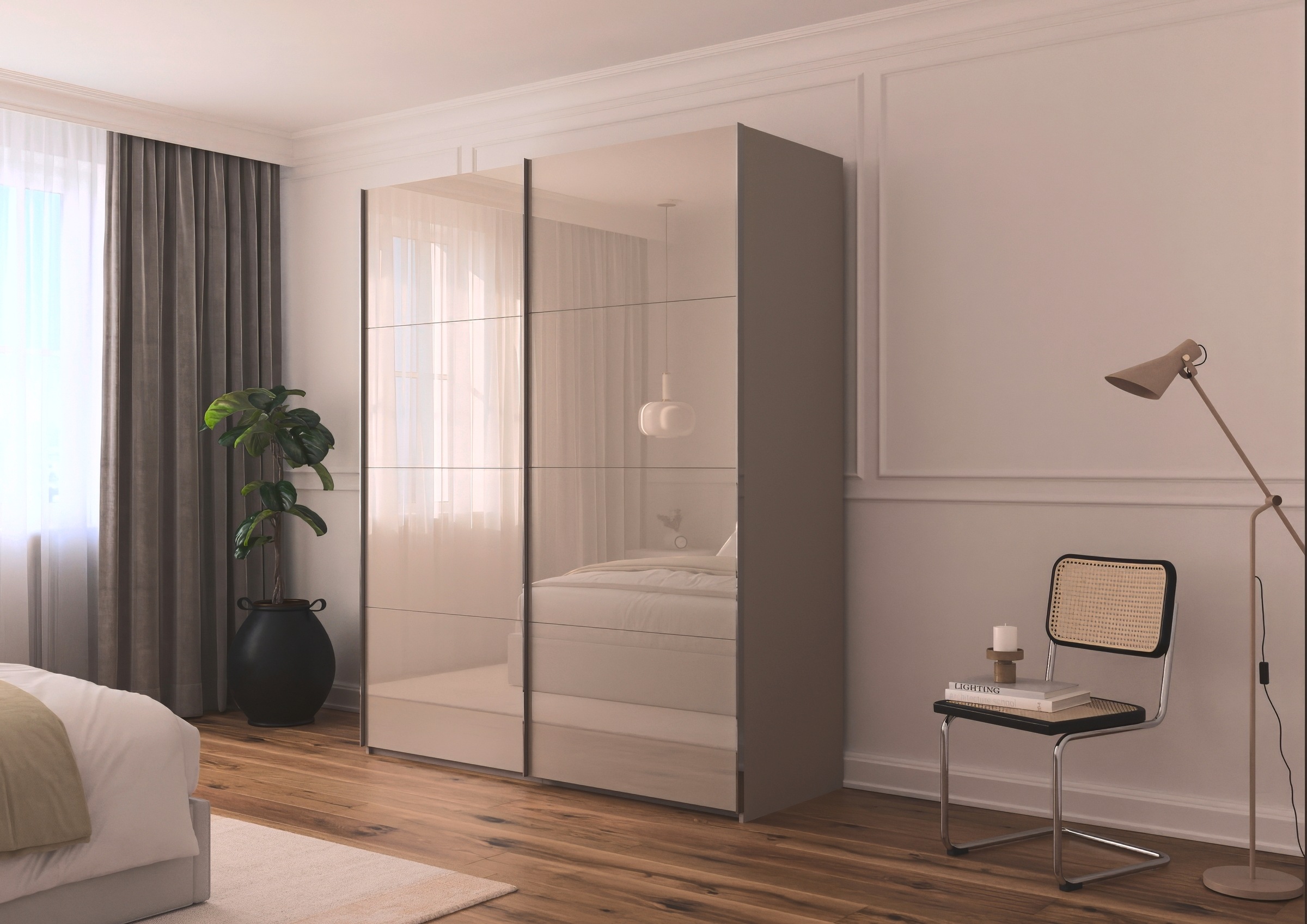 rauch Schwebetürenschrank »Kleiderschrank Schrank Garderobe Schlafzimmerschrank SCALE-FYRA«, edle viergeteilte Türen mit Glas-Front viele Farben MADE IN GERMANY