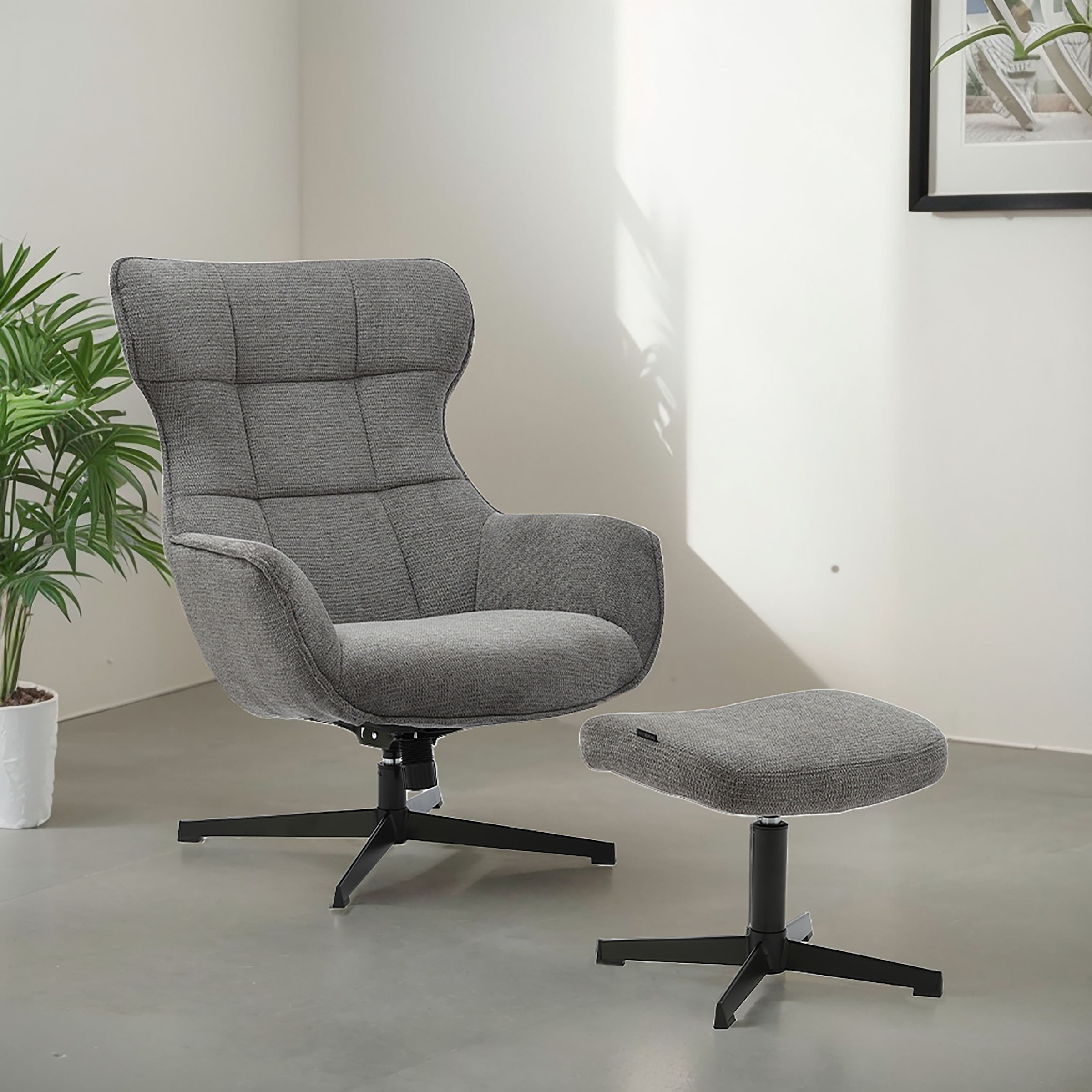 INOSIGN Drehsessel »DEGAN Ohrensessel mit Hocker im Set«, Relaxsessel mit 360-Grad-Drehfunktion u. Hocker, Webstoff