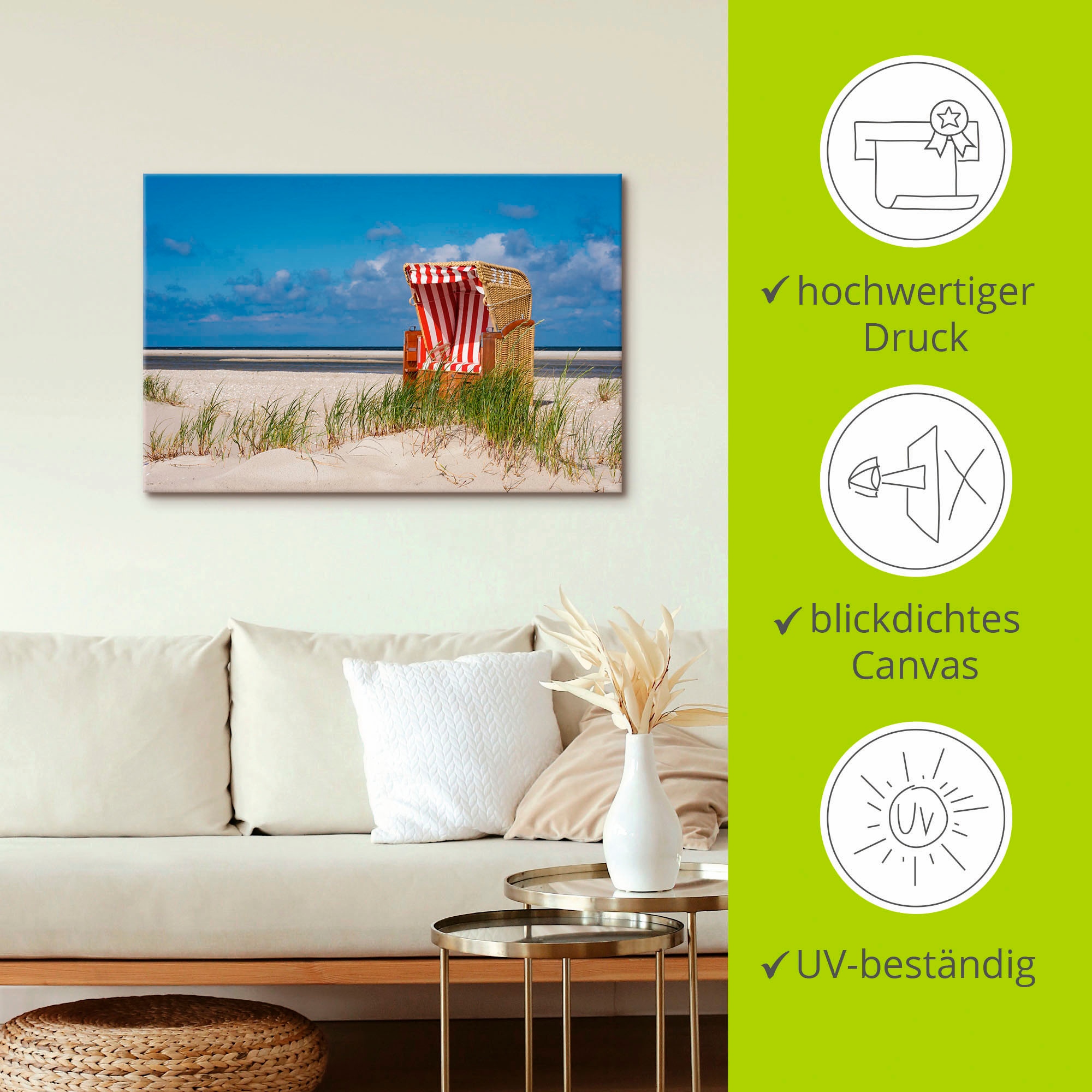 Artland Wandbild »Strandkorb 337« Strand 1 Stk. tlg. als Leinwandbild, Wandaufkleber in verschied. Größen