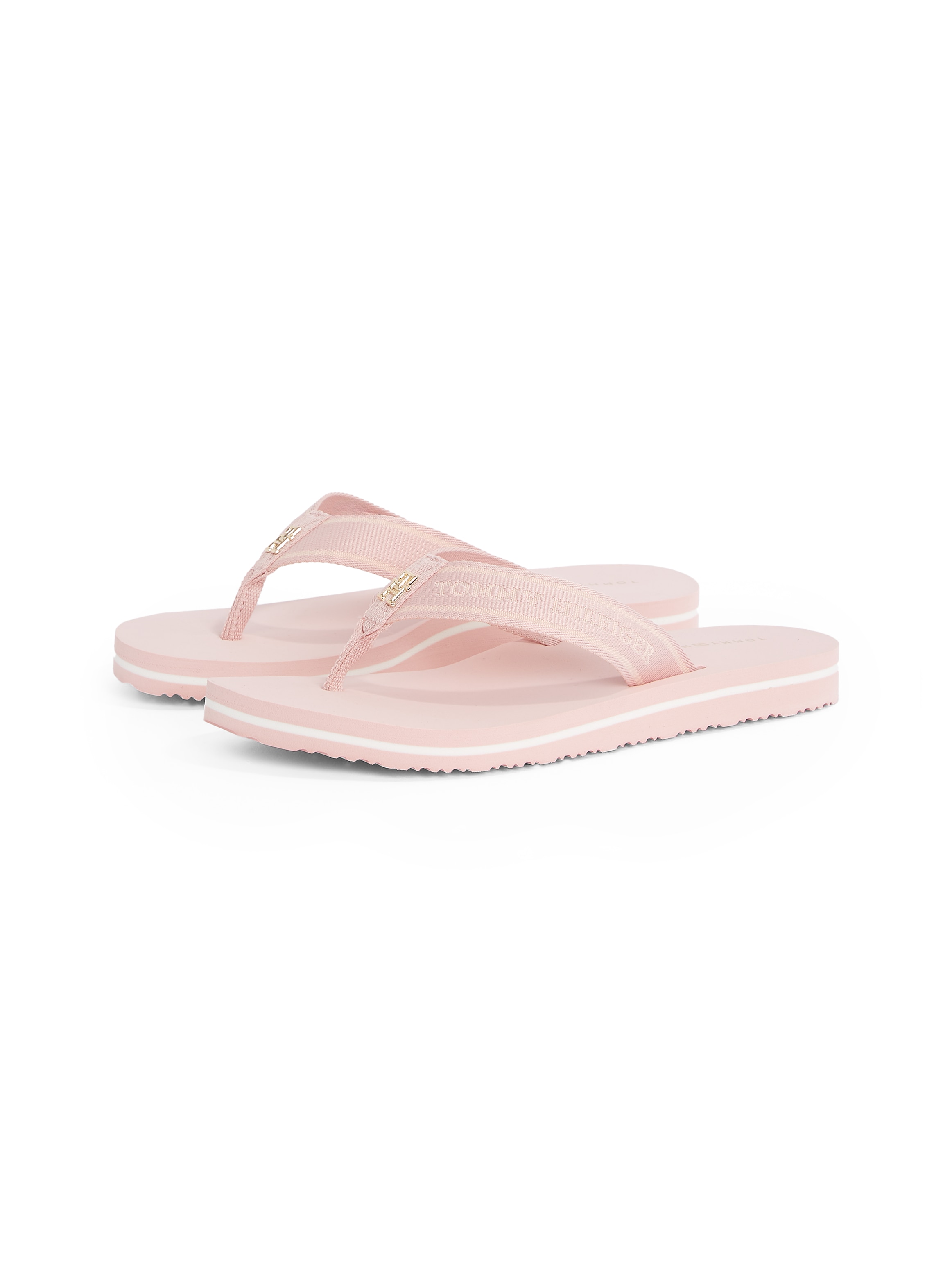 Tommy Hilfiger Zehentrenner »HILFIGER WEBBING BEACH SANDAL«, Sommerschuh, Flats, Bequemschuh, Dianette mit zweifarbiger Sohle
