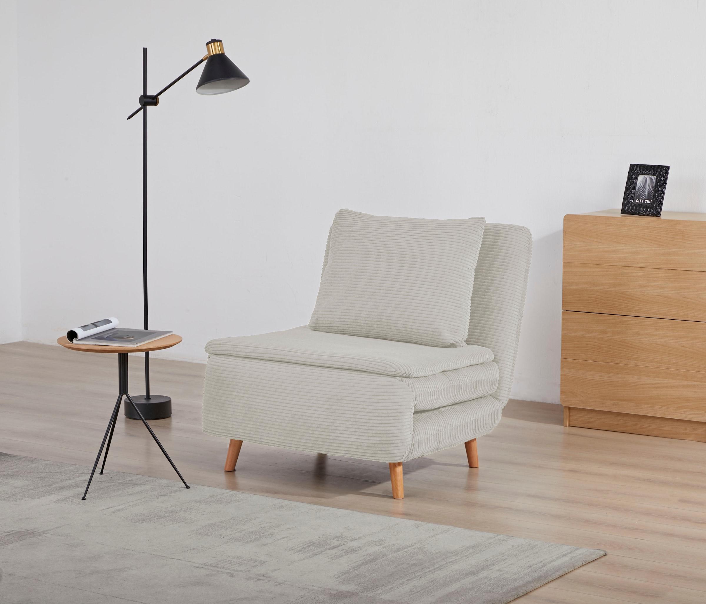 INOSIGN Sessel »AINSLEY«, wandelbar zum Gästebett, Schlafsofa, Webstoff u. Cord-Bezug