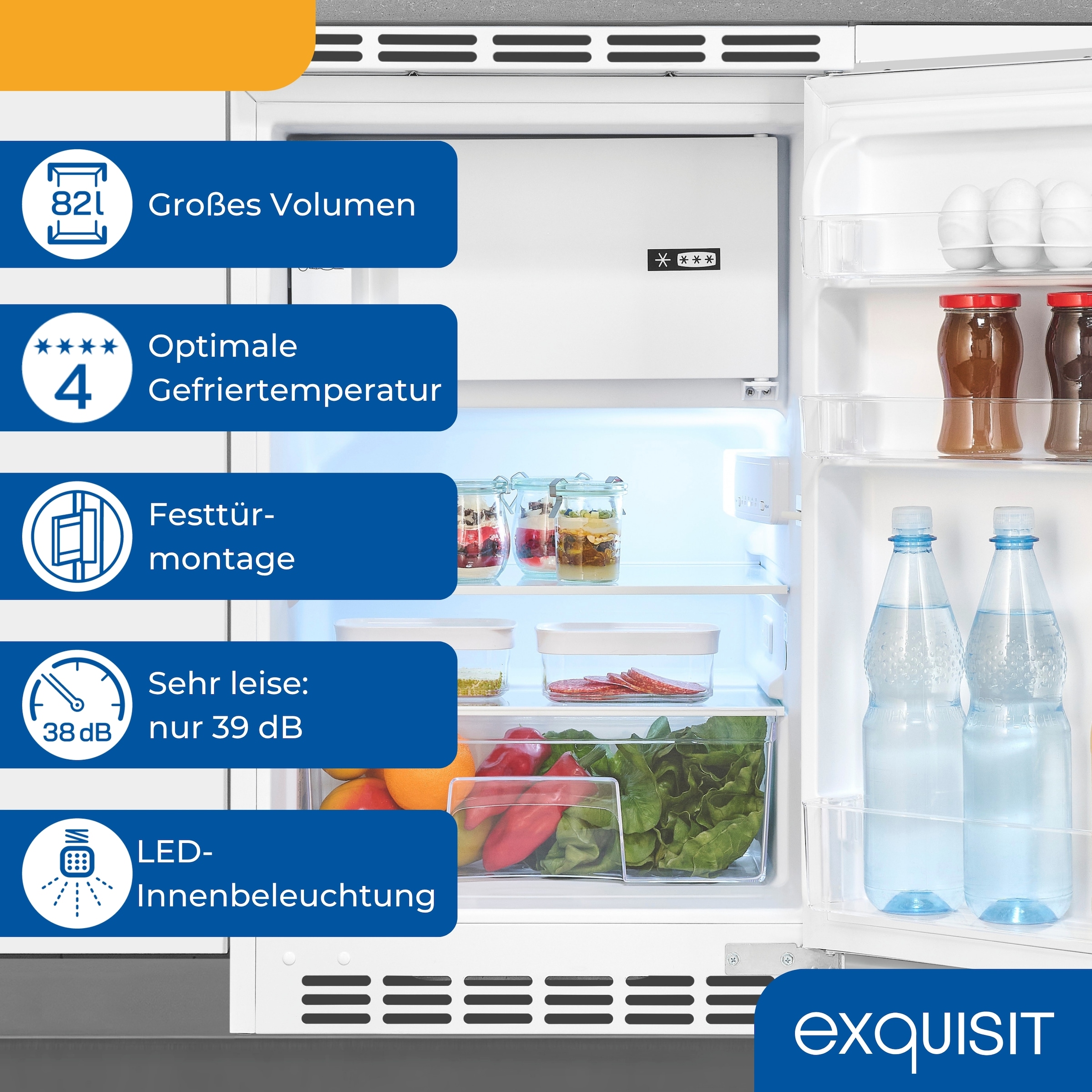 exquisit Einbaukühlschrank »UKS115-3-081E« 81,5 cm hoch 49,5 cm breit Ideal zum Unterbauen in die Küchenzeile für kleine Küchen, Büroküchen