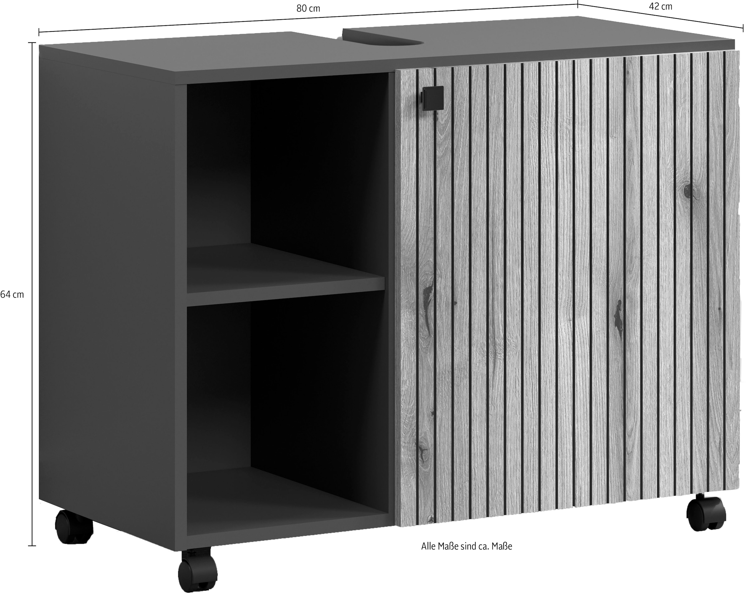 welltime Waschbeckenunterschrank »Amrum«, Waschtisch auf Rollen - (B/T/H) wahlweise 60-80/42/64 cm