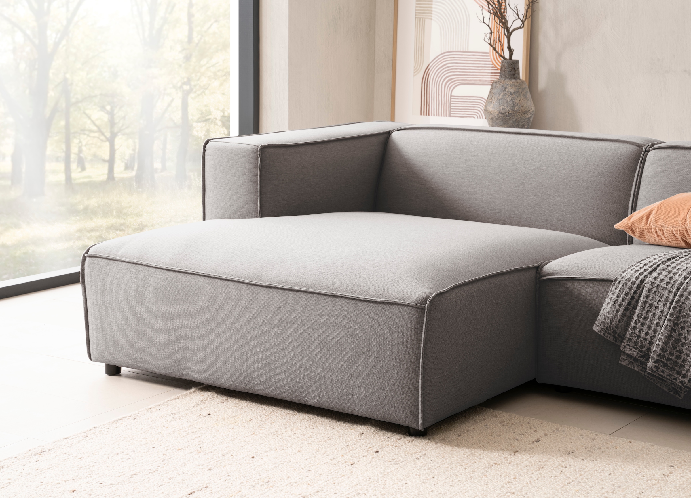 LeGer Home by Lena Gercke Ecksofa »PIARA mit Kedernaht, Cord, Leinenoptik o. Strukturstoff, Couch, L-Form«, wahlweise Ottomane rechts/links, schwarze Füße, bequemer Sitzkomfort