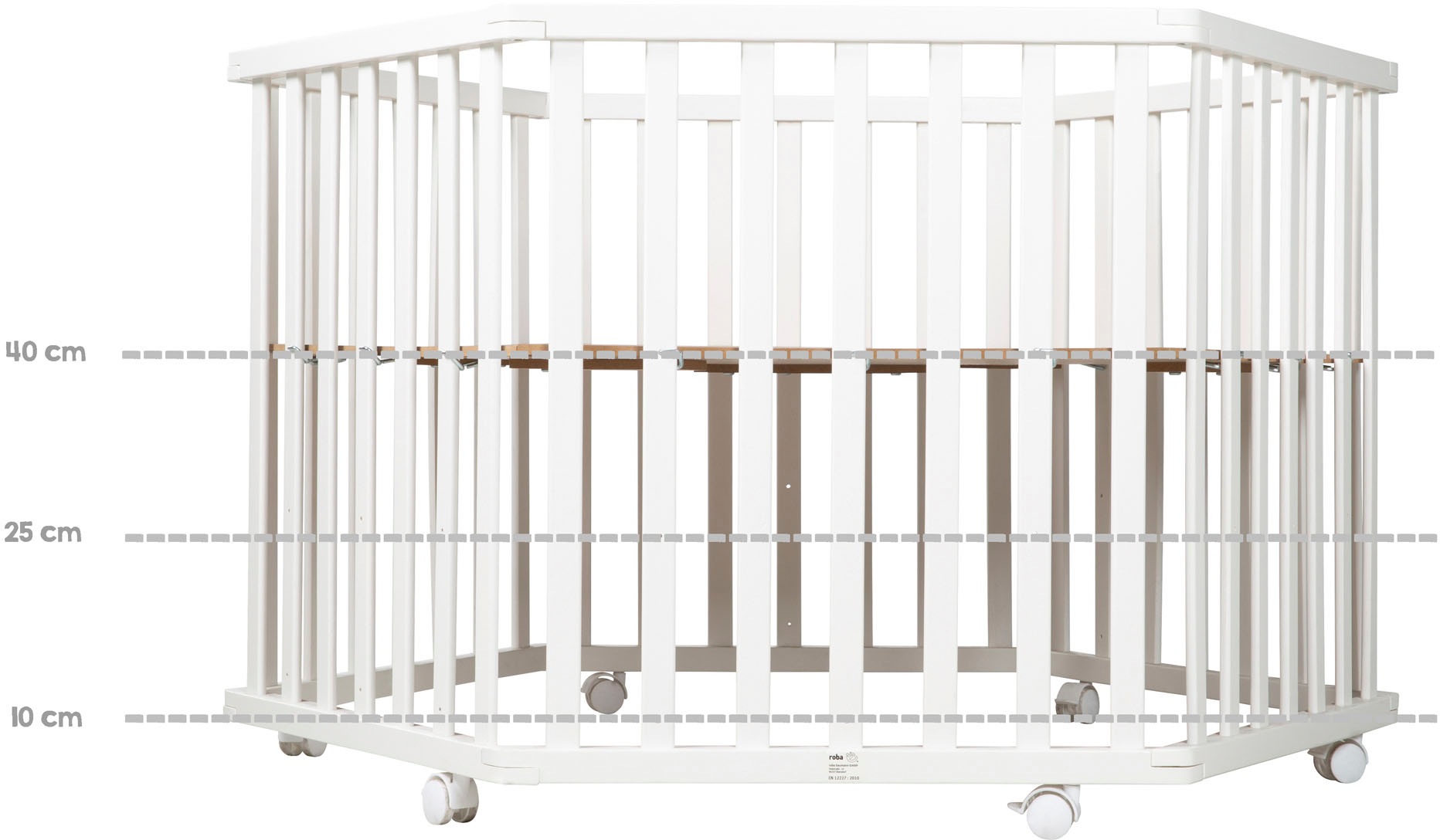 roba® Laufgitter »Rock Star Baby, 6-eckig, weiß«, bis 15 kg, mit Stoffeinlage und Nestchen; Rollen, höhenverstellbar