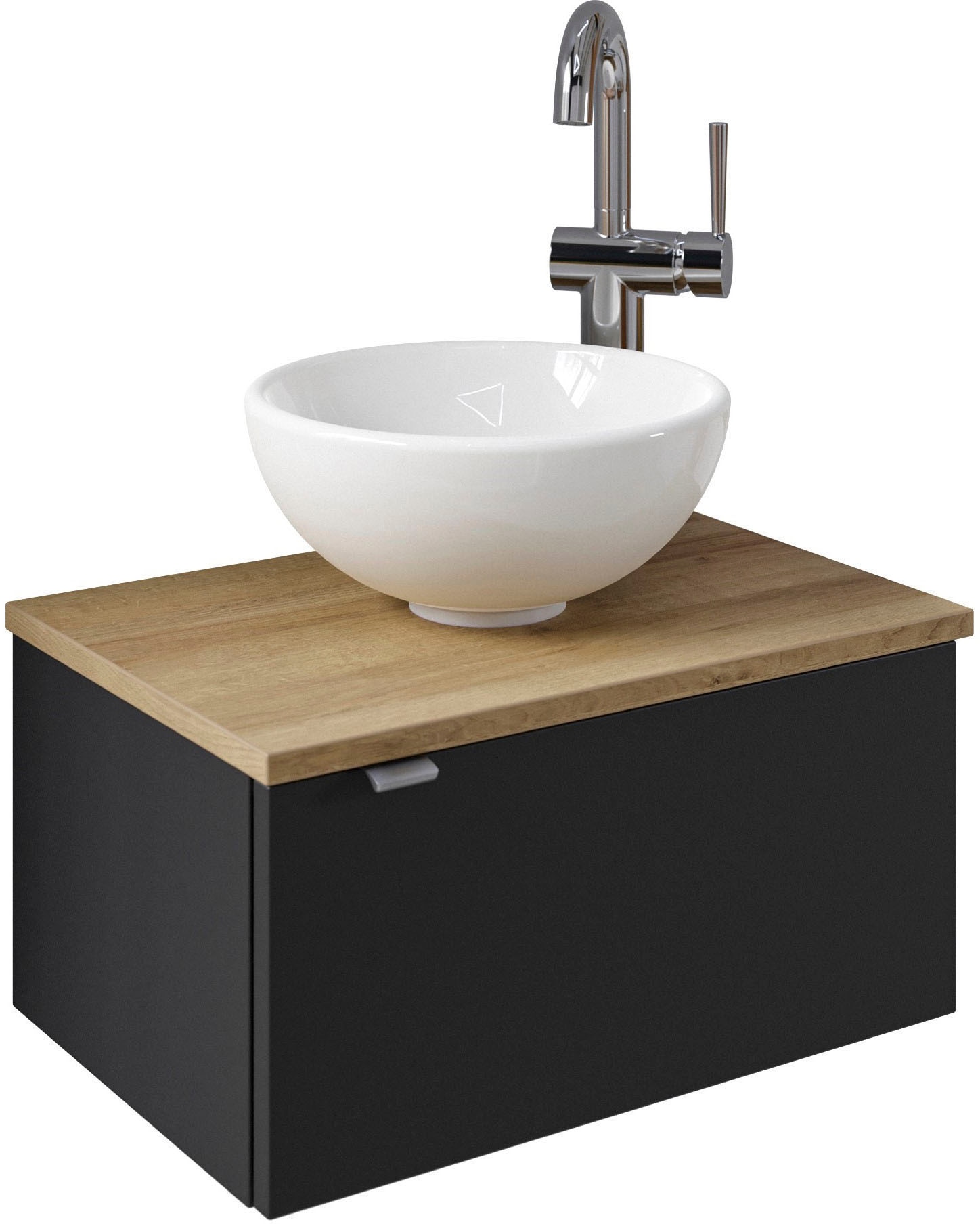 Saphir Waschtisch »Serie 6915 Waschschale mit Unterschrank für Gästebad, Gäste WC« Keramik-Aufsatzbecken, Waschtischplatte, Waschtischunterschrank, 3 Stk. tlg. 51 cm breit, 1 Tür, Waschtischplatte, kleine Bäder, ohne Armatur