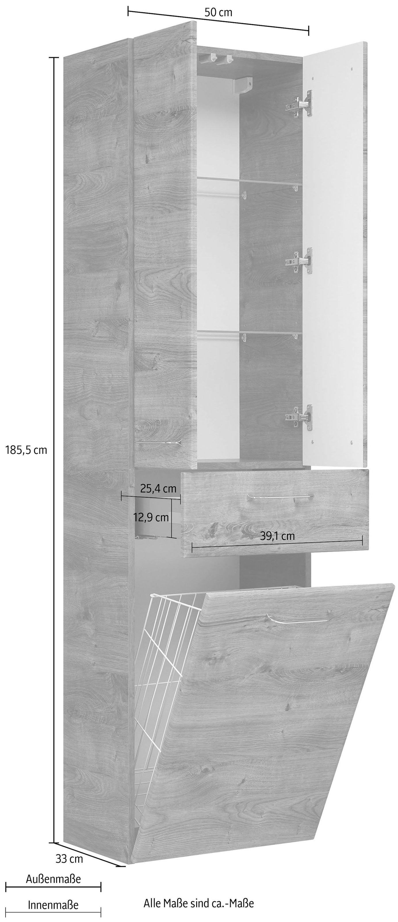 PELIPAL Hochschrank »Quickset«, Breite 185,5 Türdämpfer cm, 50 cm, Glaseinlegeböden, Höhe kaufen bequem