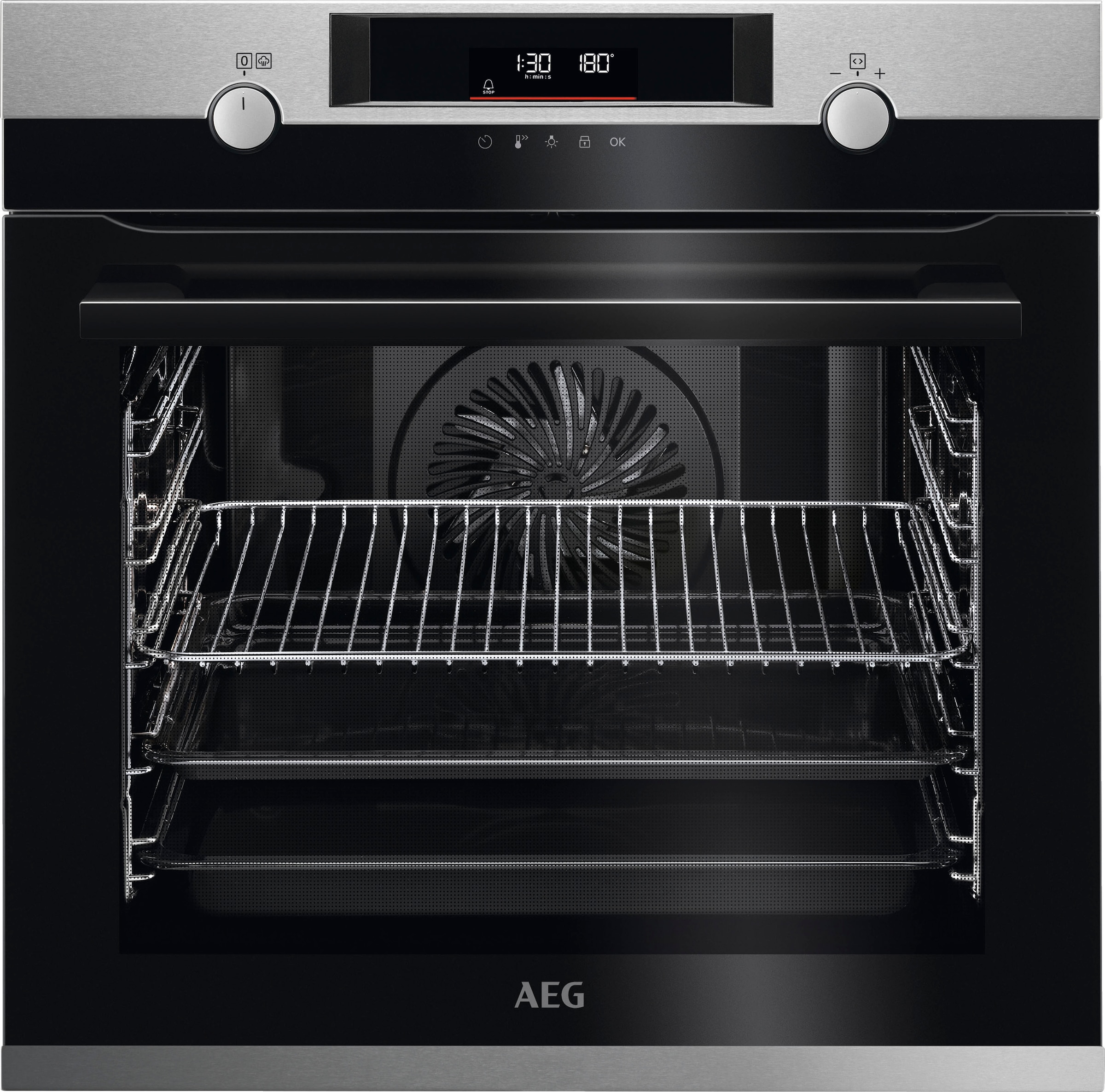 AEG Pyrolyse Backofen 6000 »BPE55526BM«, mit 1-fach-Teleskopauszug, Pyrolyse-Selbstreinigung, SteamBake - Feuchtigkeitszugabe, Touch, Heißluft, Pizza- & Grillstufe