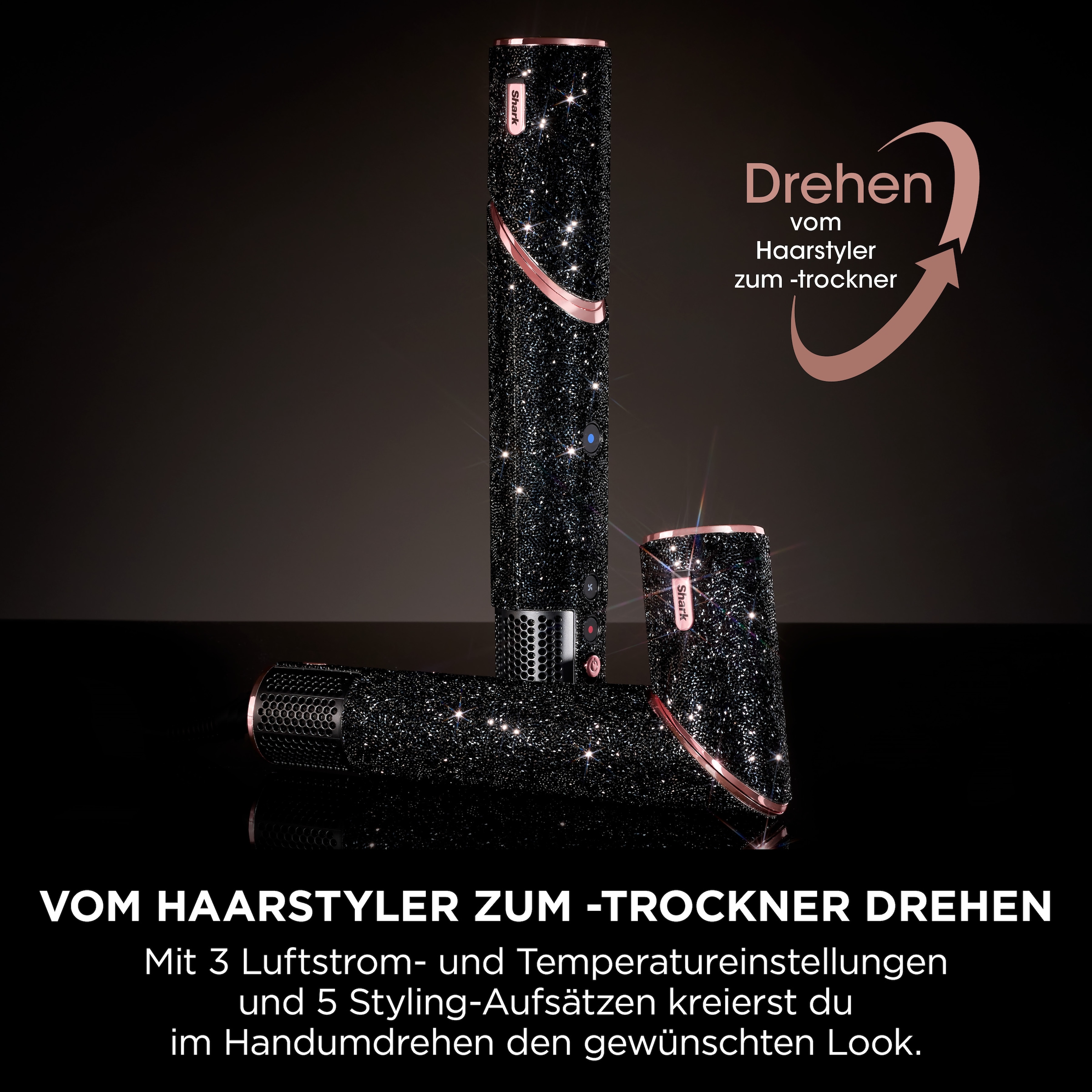 Shark Multihaarstyler »FlexStyle 5-in-1 Haarstyler und -trockner - Black Diamond HD446JBEU«, 5 Aufsätze, Mit einer Drehung vom leistungsstarken Haartrockner zum Styler
