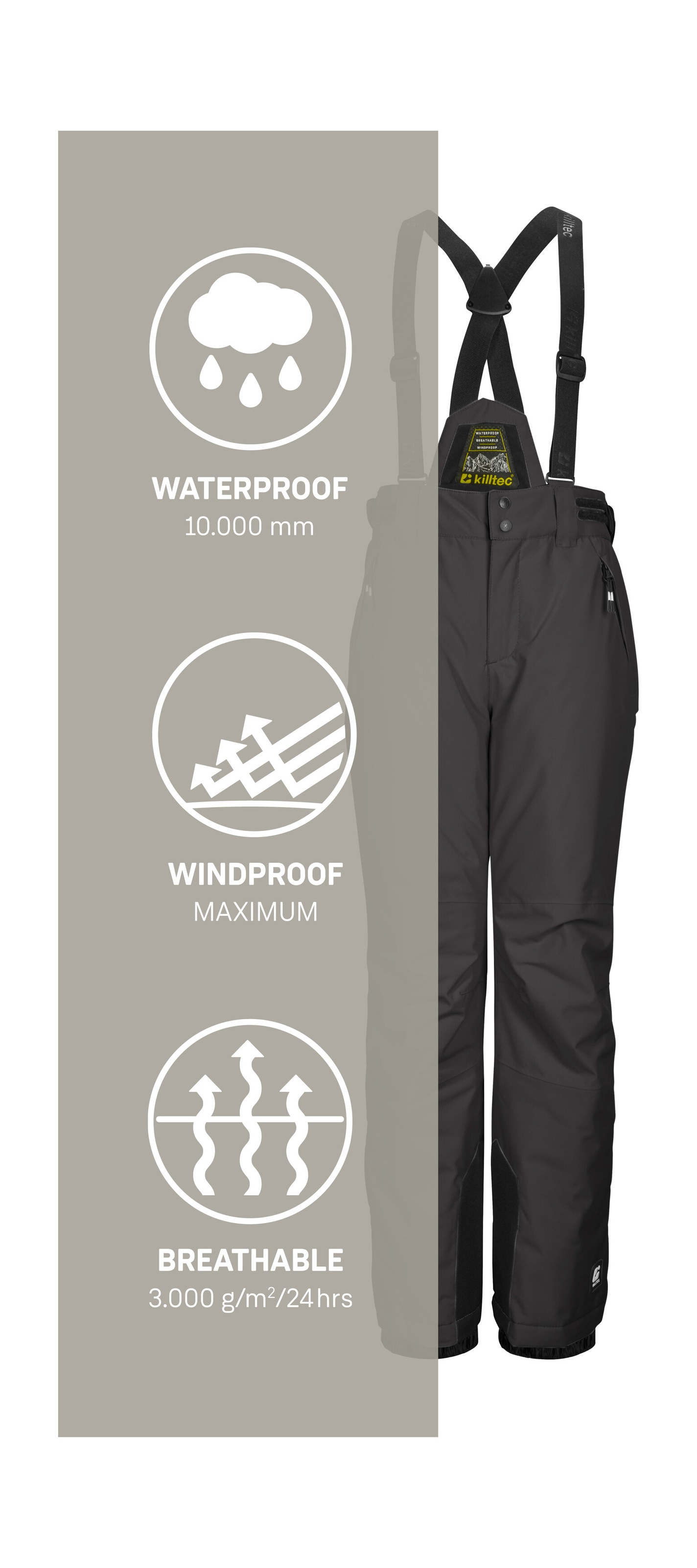 Killtec Skihose »KSW 214 BYS SKI PNTS«, Wasserdichte, atmungsaktive Skihose mit verstellbarem Latz.
