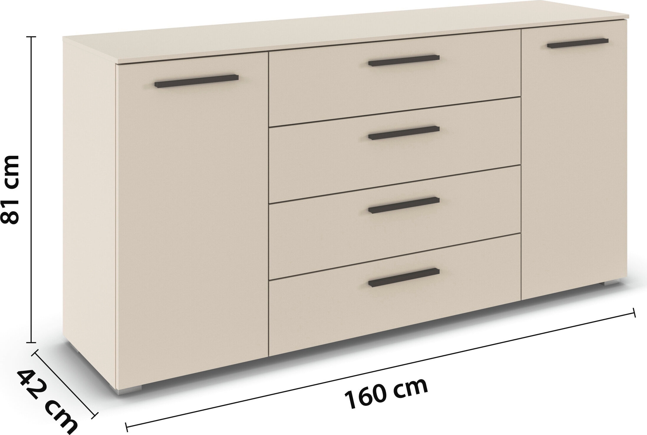 rauch Kombikommode »Sideboard Schubkommode Kommode MONTCLAR Front Dekor/Hochglanz/Glas« Breite 160 / Höhe 81 cm, 2 Einlegeböden, inkl. Soft-Close-Funktion,  2-türig, 4 geräumige Schubladen, viele Griffvarianten MADE IN GERMANY
