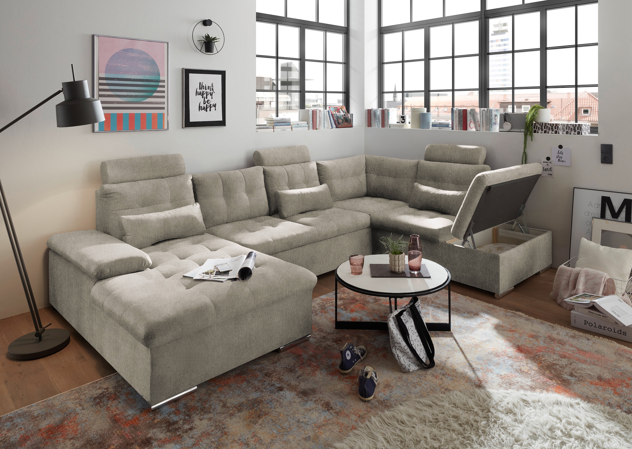 ED EXCITING DESIGN Wohnlandschaft Jakarta, mit Bettfunktion, Bettkasten, Kopfstützen, Nierenkissen